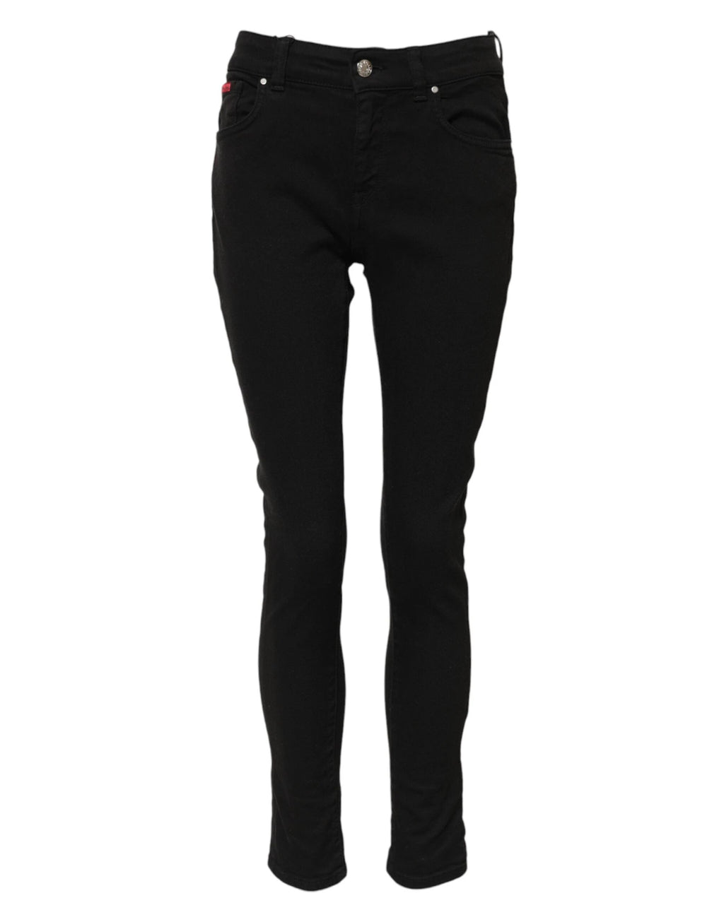 Dolce & Gabbana Black Cotton Logo Skinny Mid Waist Denim Jeans by Dolce & Gabbana