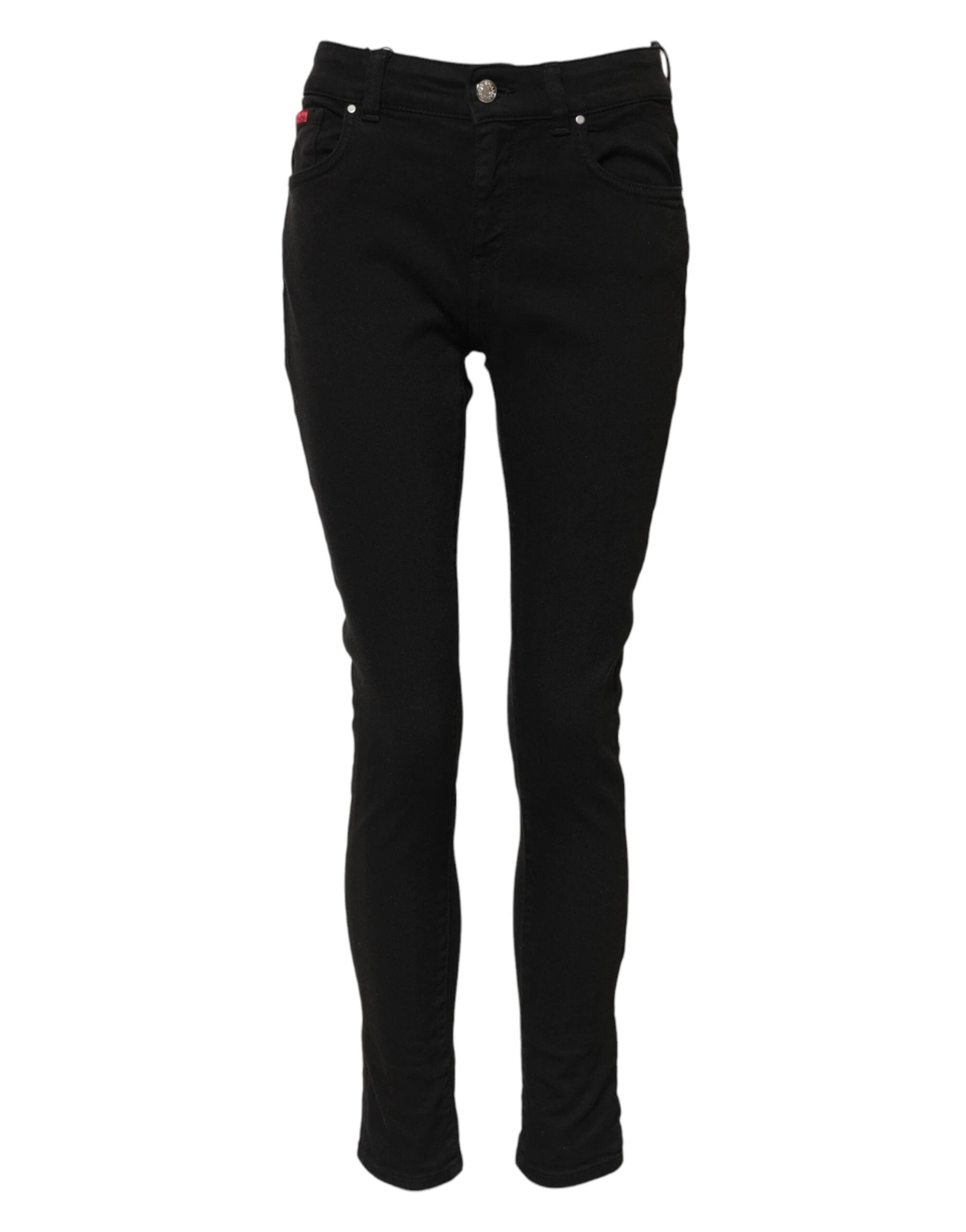 Dolce & Gabbana Black Cotton Logo Skinny Mid Waist Denim Jeans by Dolce & Gabbana