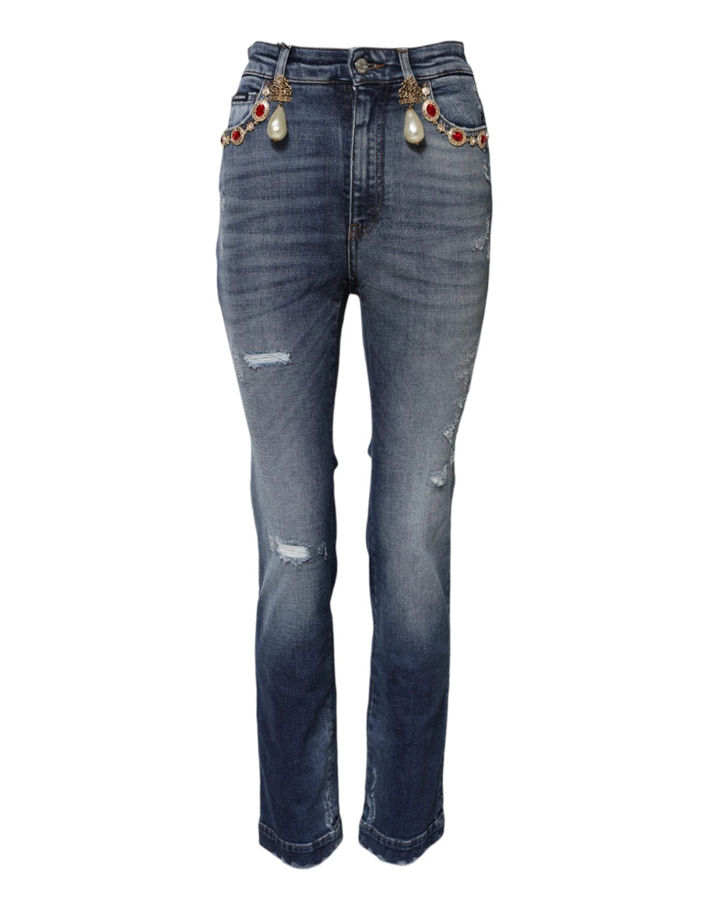 Dolce & Gabbana Blue Rhinestone Embellished Denim Jeans by Dolce & Gabbana
