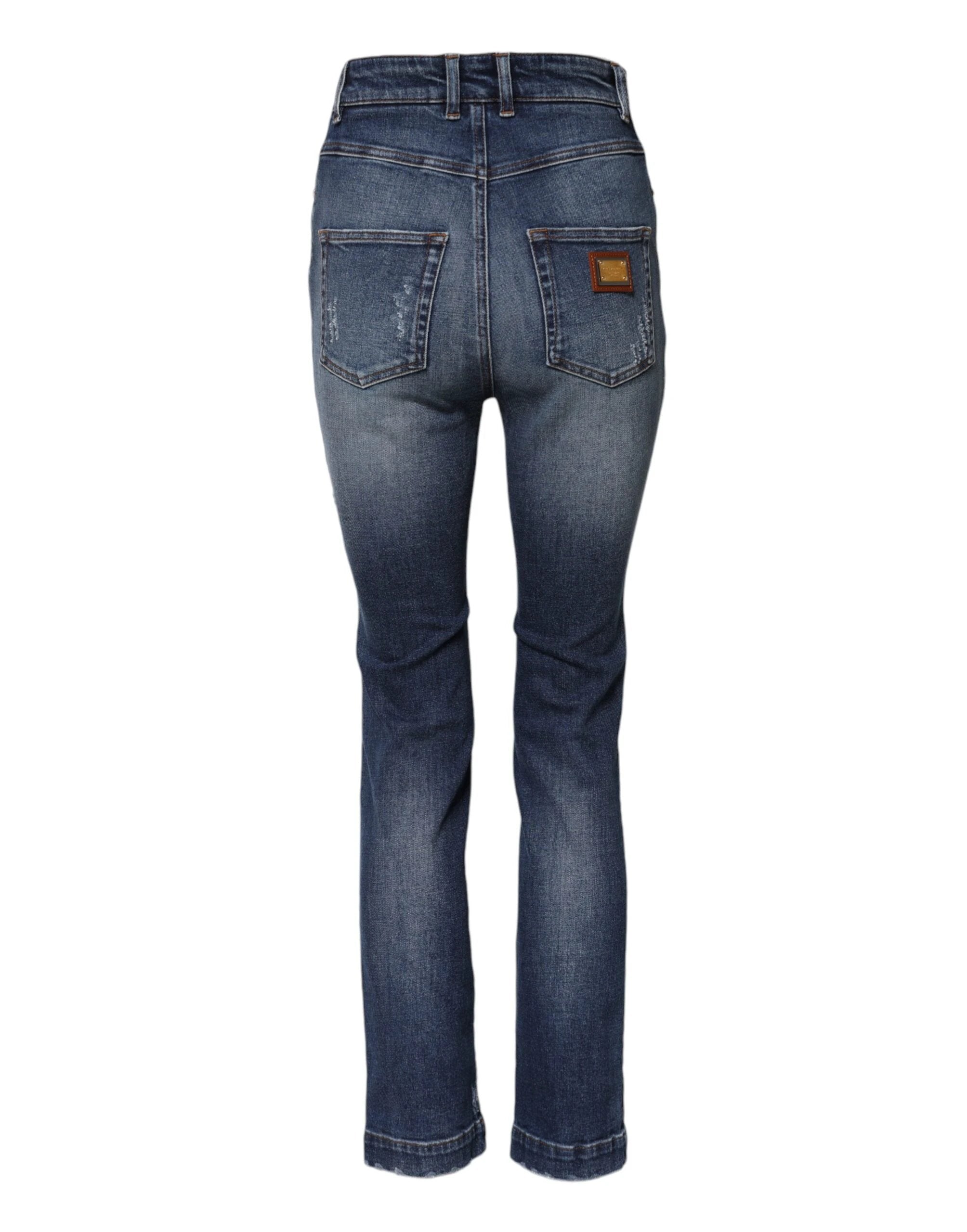 Dolce & Gabbana Blue Rhinestone Embellished Denim Jeans by Dolce & Gabbana