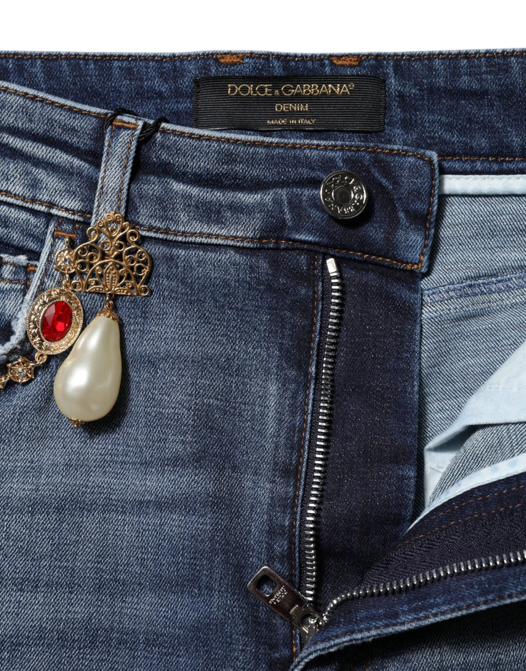 Dolce & Gabbana Blue Rhinestone Embellished Denim Jeans by Dolce & Gabbana