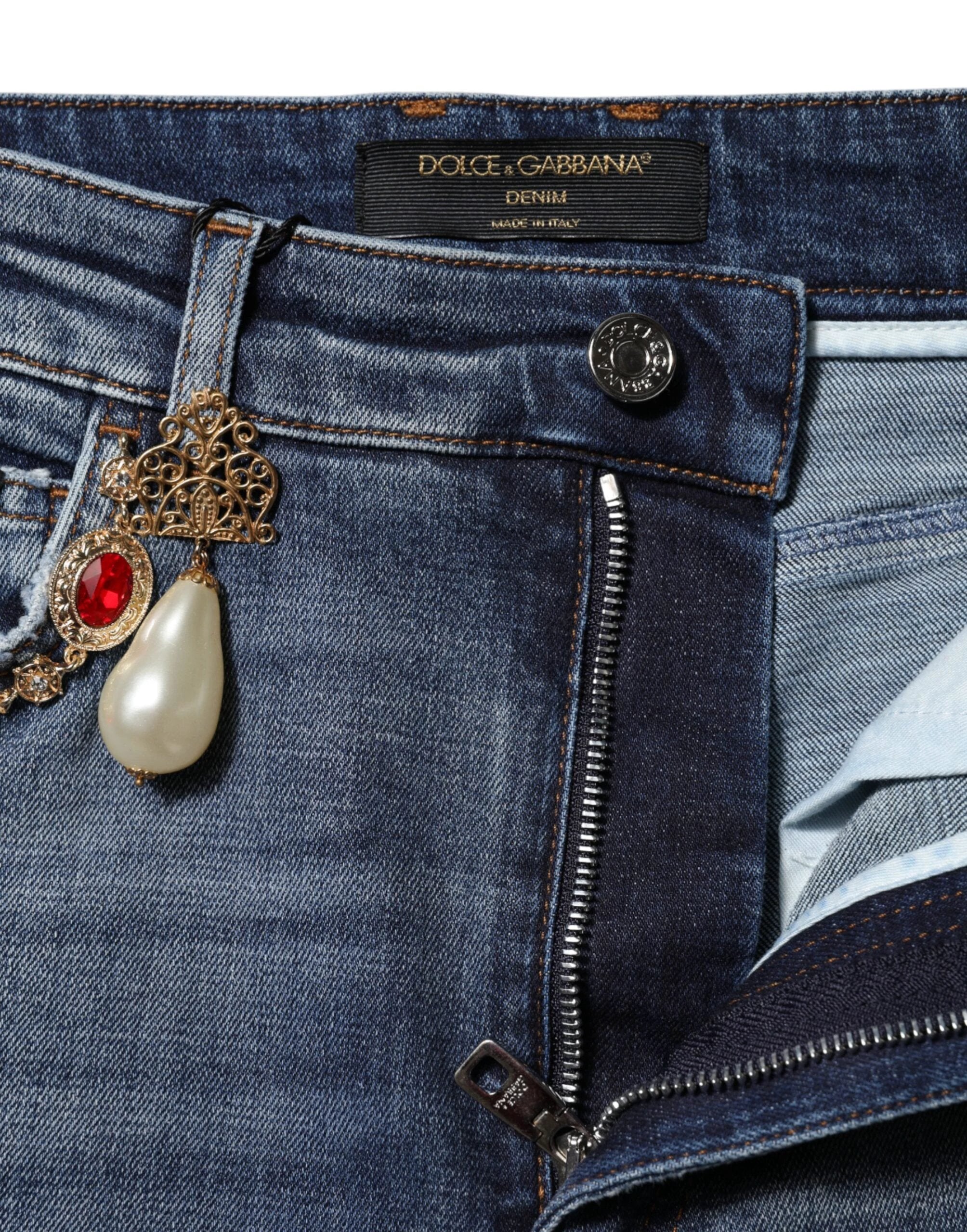 Dolce & Gabbana Blue Rhinestone Embellished Denim Jeans by Dolce & Gabbana