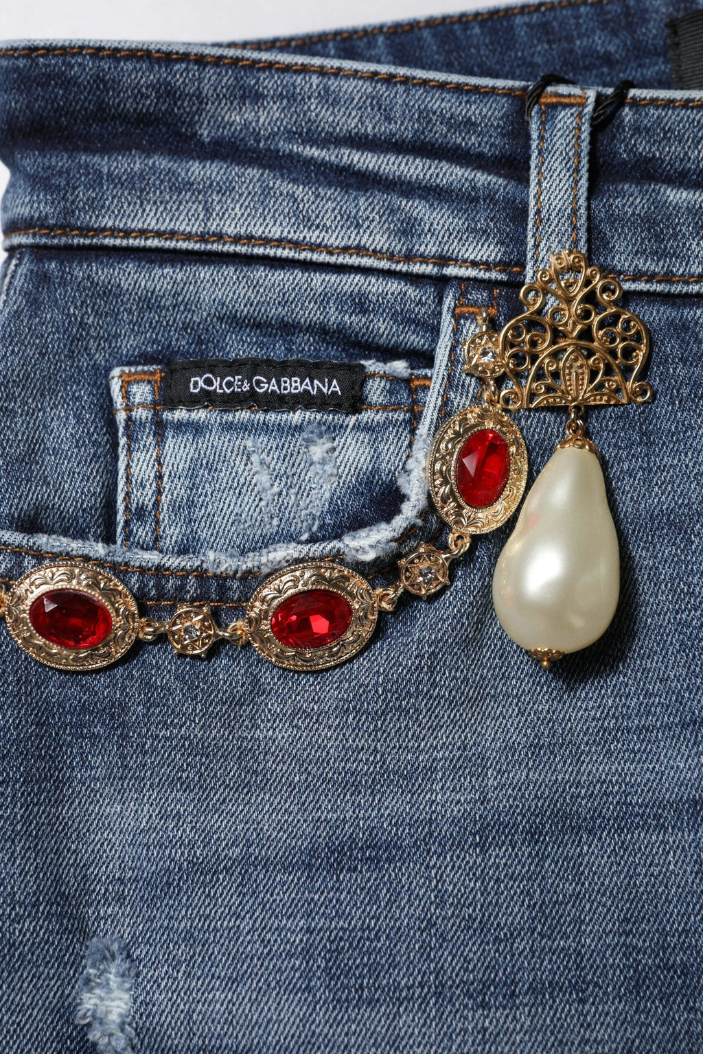 Dolce & Gabbana Blue Rhinestone Embellished Denim Jeans by Dolce & Gabbana