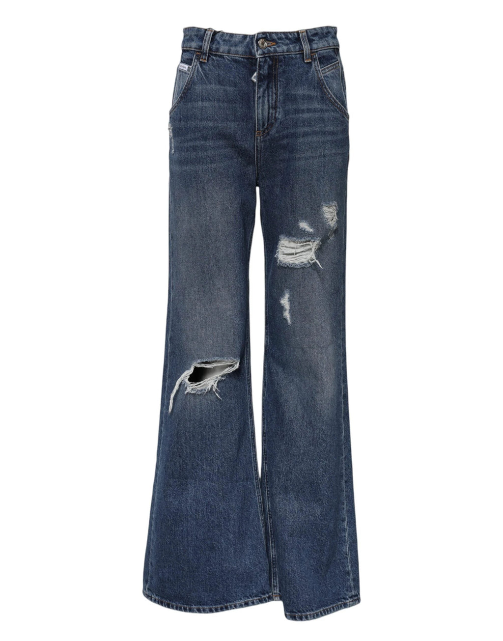 Dolce & Gabbana Blue Cotton Wide Leg Tattered Denim Jeans by Dolce & Gabbana