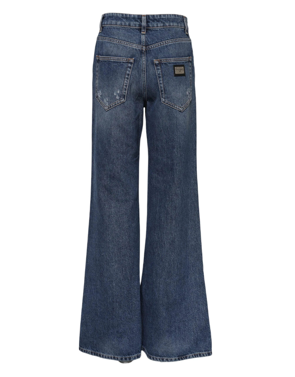 Dolce & Gabbana Blue Cotton Wide Leg Tattered Denim Jeans by Dolce & Gabbana