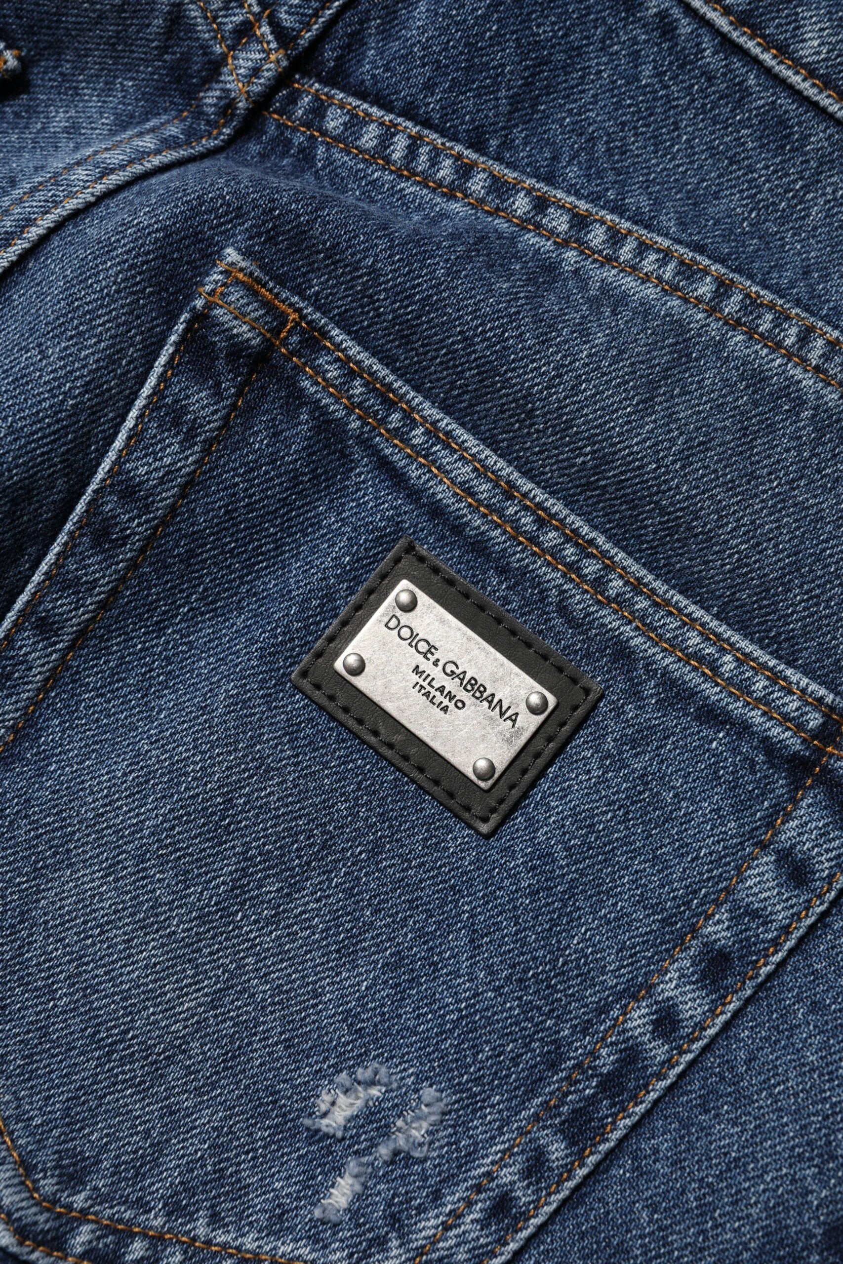 Dolce & Gabbana Blue Cotton Wide Leg Tattered Denim Jeans by Dolce & Gabbana