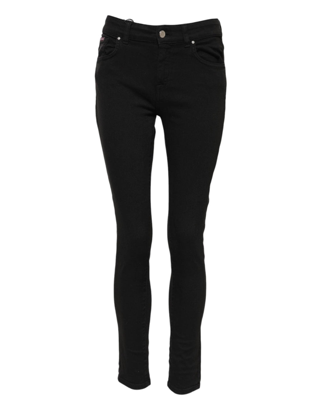 Dolce & Gabbana Black Cotton Logo Skinny Mid Waist Denim Jeans by Dolce & Gabbana