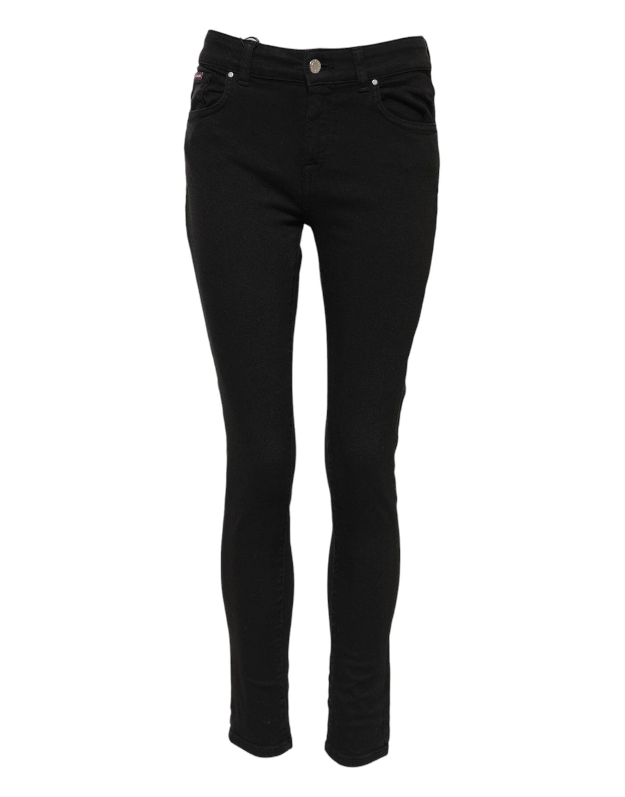 Dolce & Gabbana Black Cotton Logo Skinny Mid Waist Denim Jeans by Dolce & Gabbana