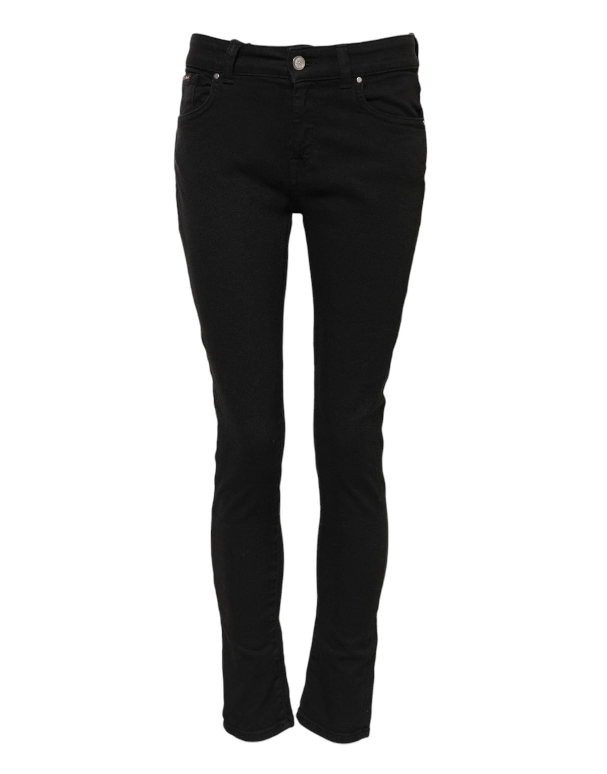 Dolce & Gabbana Black Cotton Logo Skinny Mid Waist Denim Jeans by Dolce & Gabbana