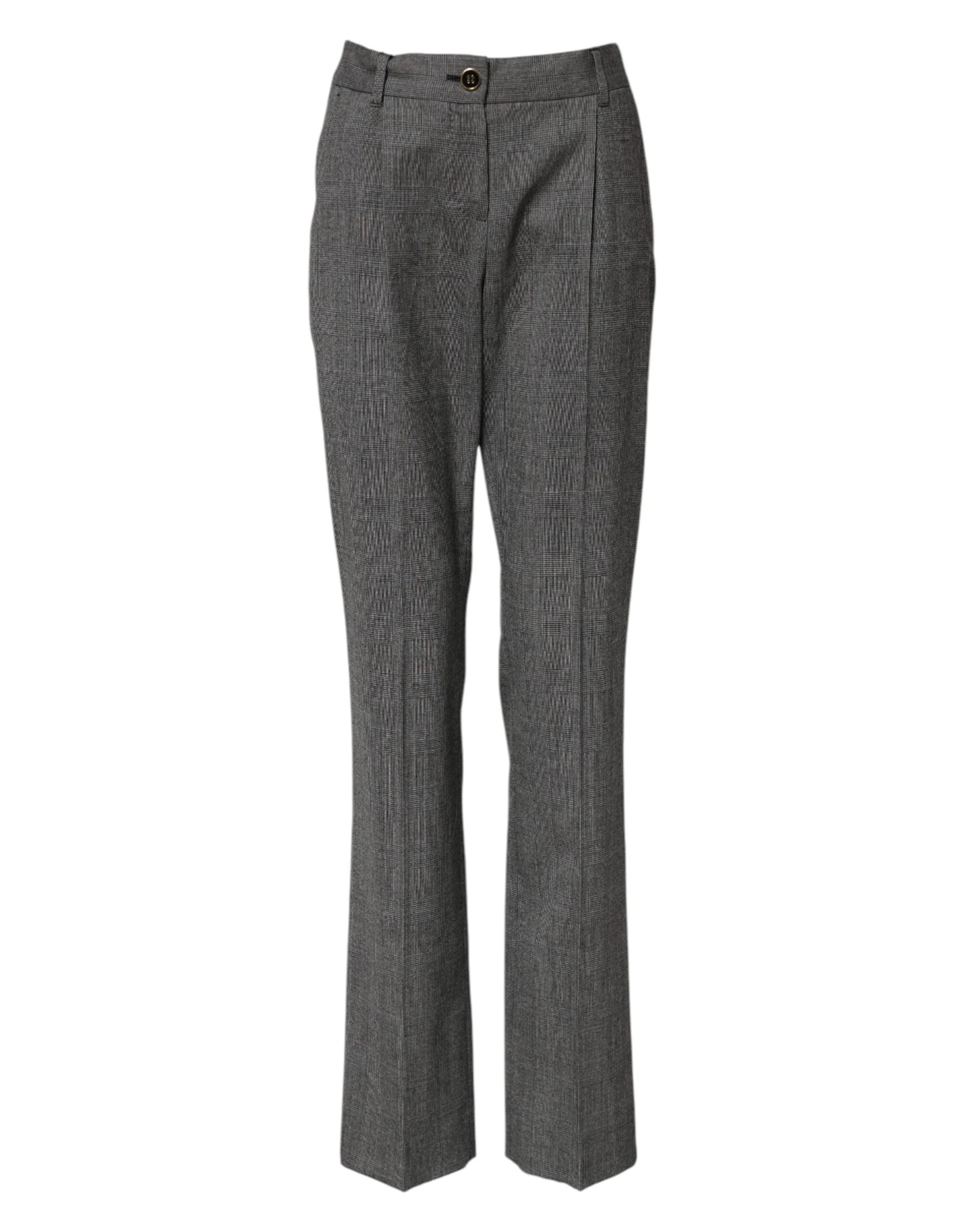 Dolce & Gabbana Gray Checkered High Waist Flared Pants by Dolce & Gabbana
