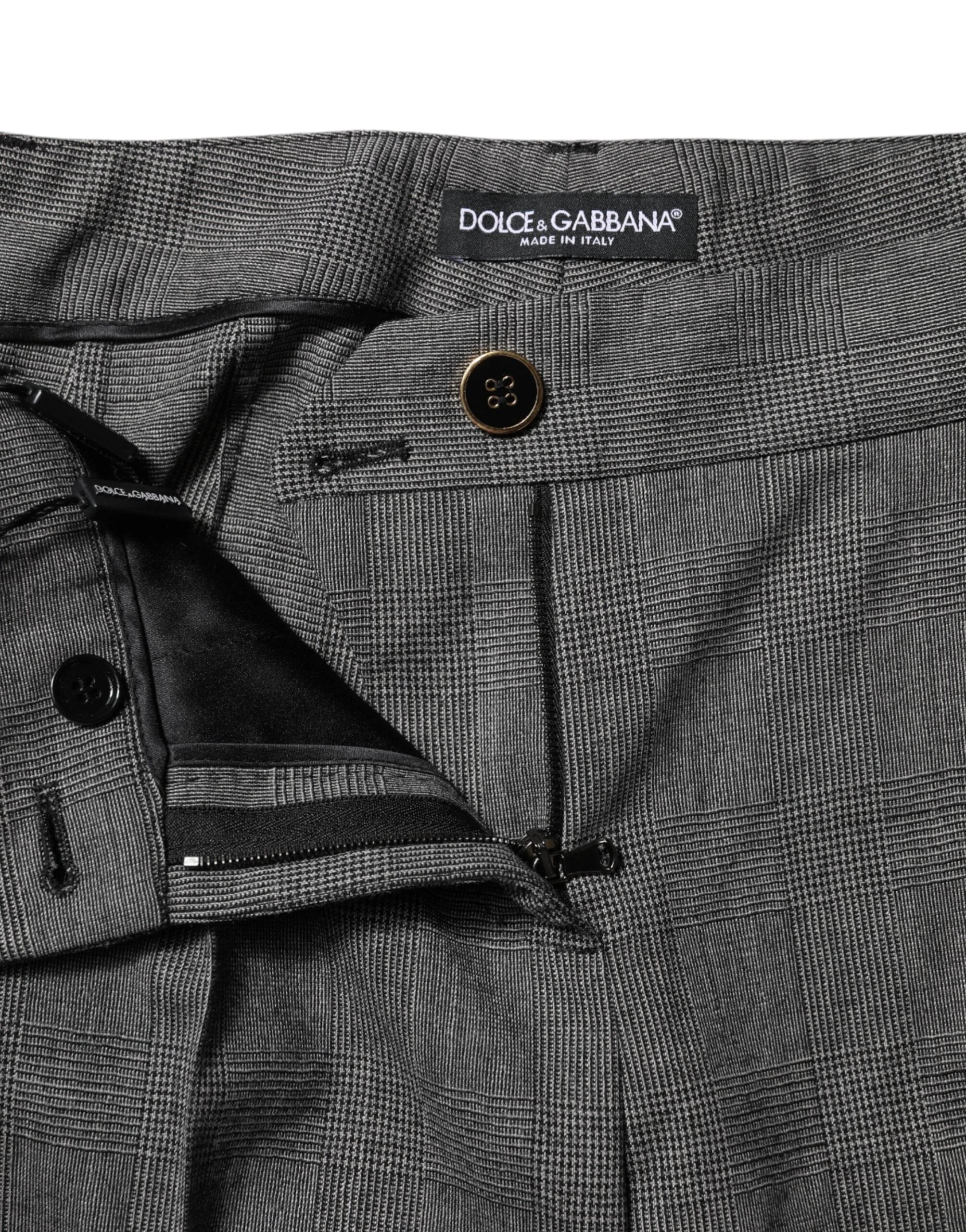 Dolce & Gabbana Gray Checkered High Waist Flared Pants by Dolce & Gabbana