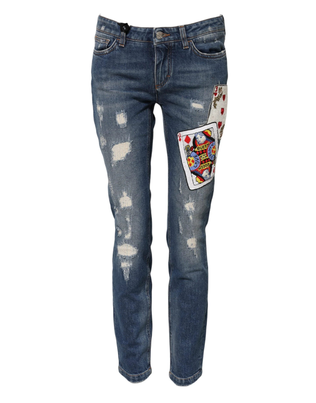 Dolce & Gabbana Blue Play Card Embroidery Skinny Denim Jeans by Dolce & Gabbana