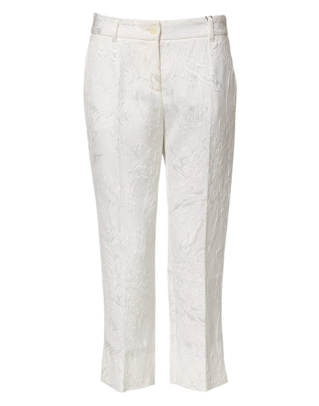 Dolce & Gabbana White Cotton Floral Jacquard Pants by Dolce & Gabbana