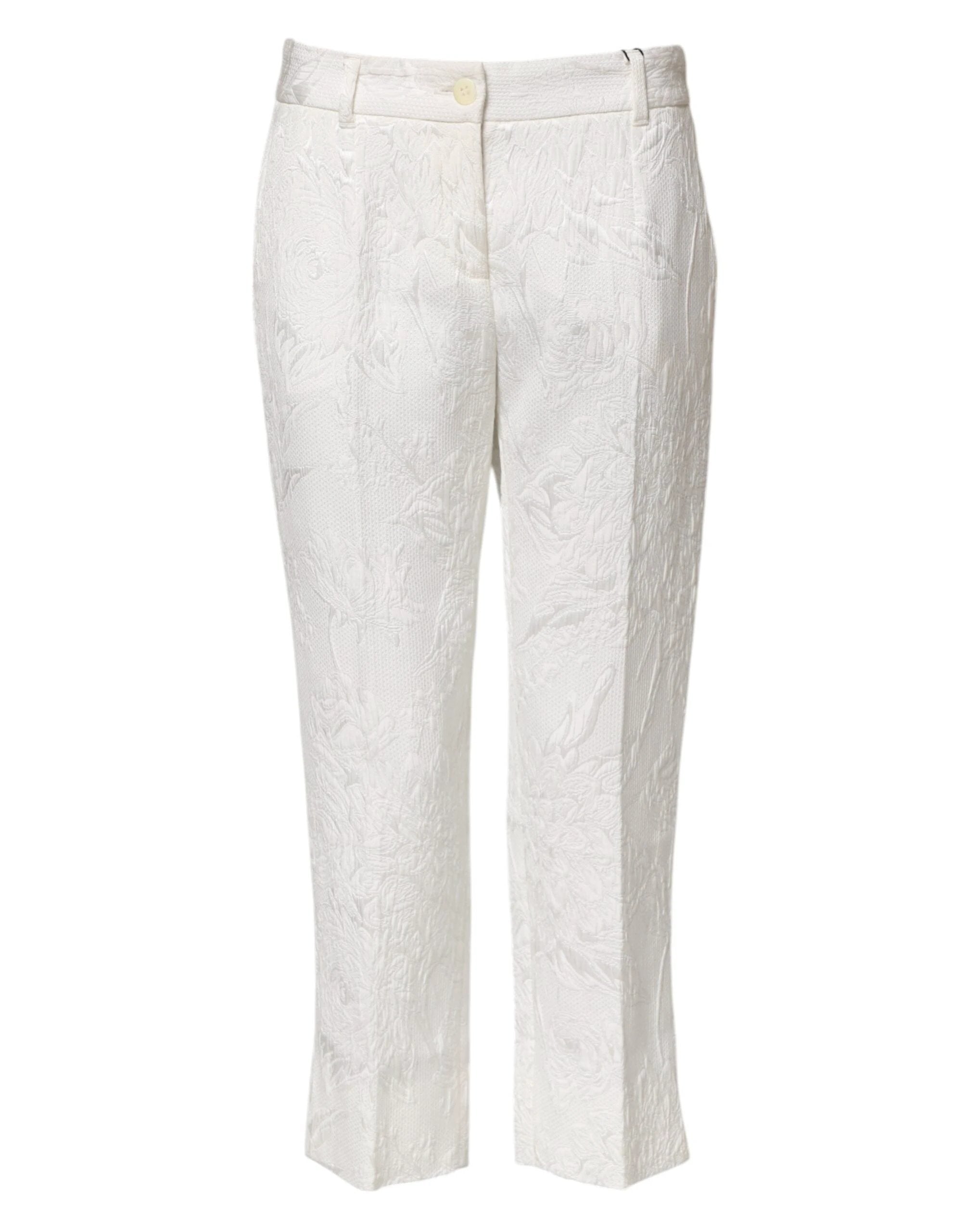 Dolce & Gabbana White Cotton Floral Jacquard Pants by Dolce & Gabbana
