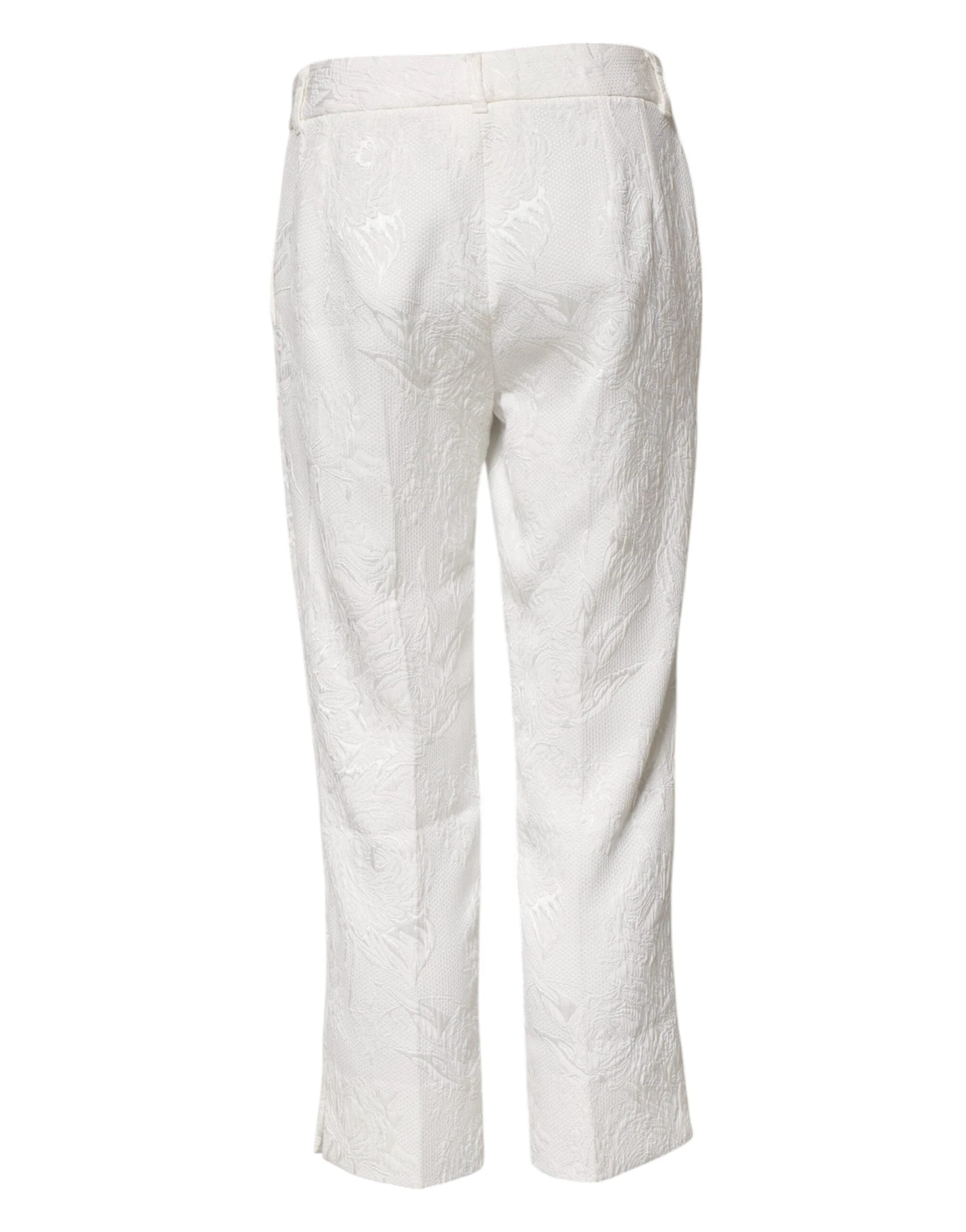 Dolce & Gabbana White Cotton Floral Jacquard Pants by Dolce & Gabbana
