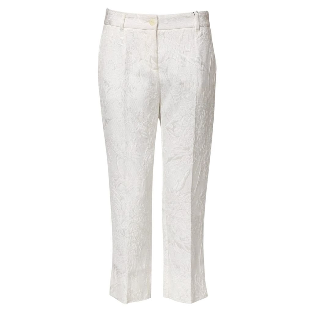 Dolce & Gabbana White Cotton Floral Jacquard Pants by Dolce & Gabbana