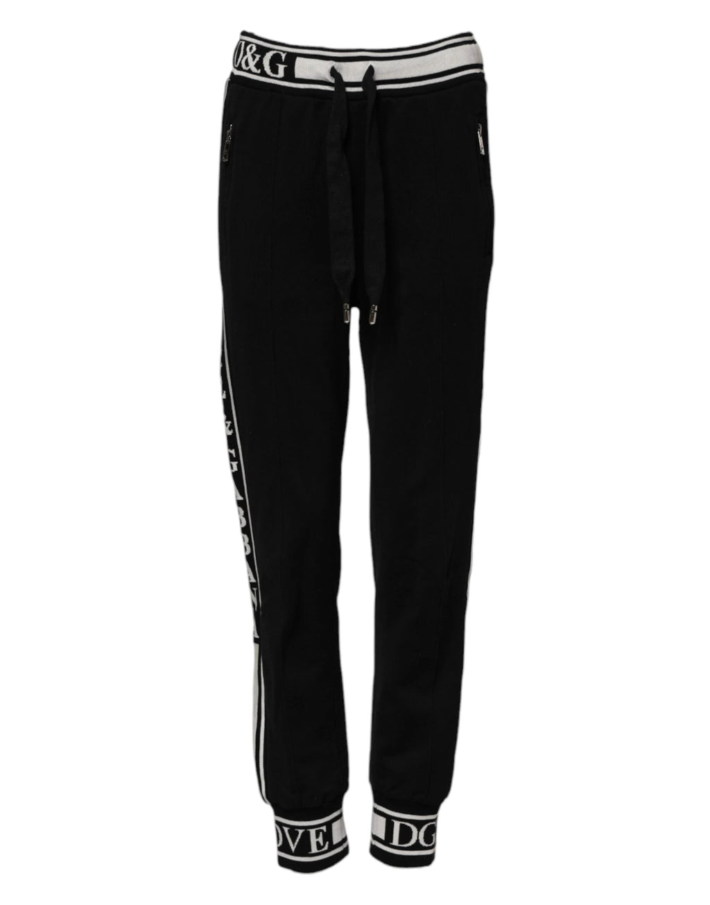 Dolce & Gabbana Black Cotton Jogger Logo Waist Pants by Dolce & Gabbana