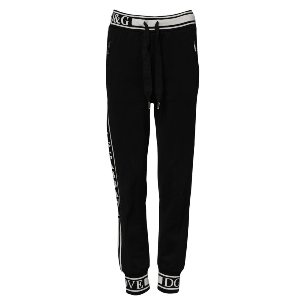 Dolce & Gabbana Black Cotton Jogger Logo Waist Pants by Dolce & Gabbana