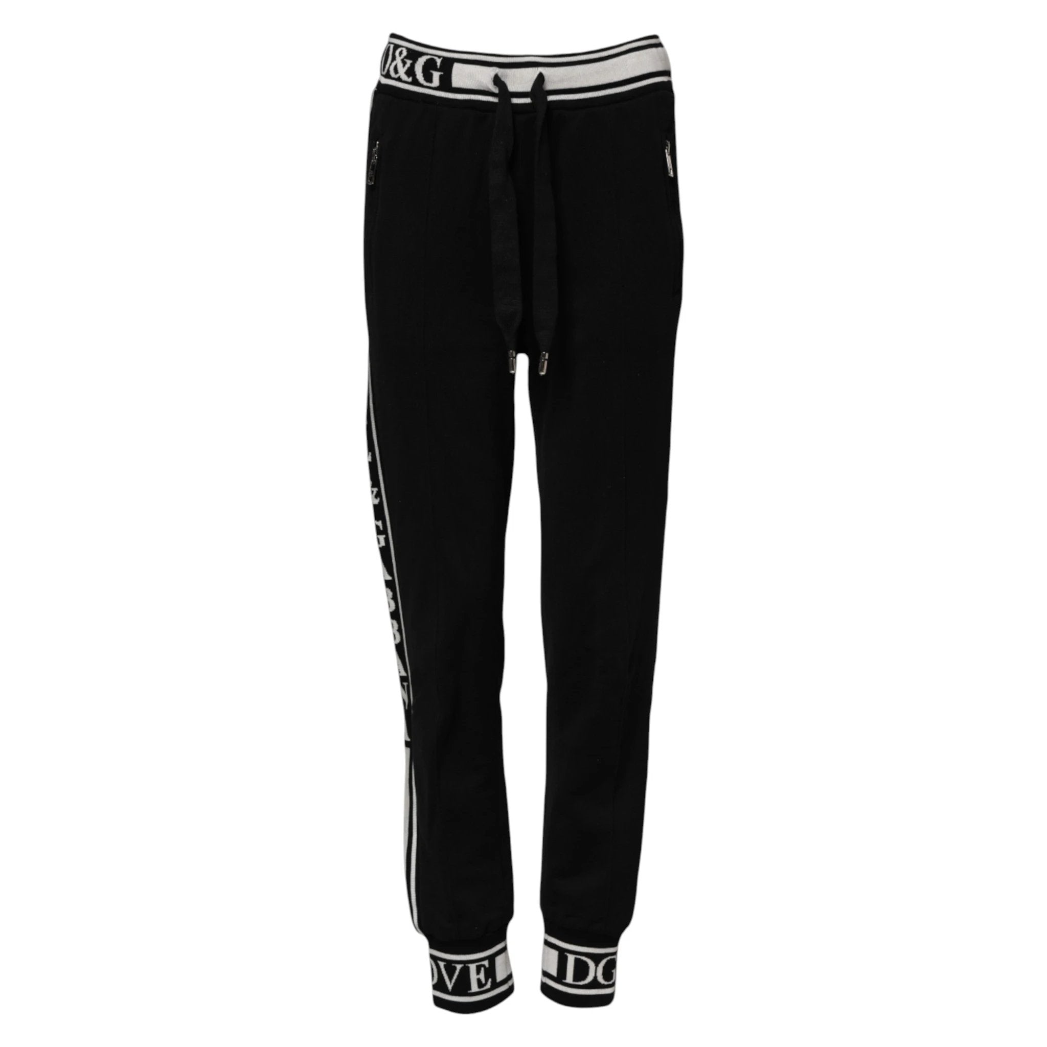 Dolce & Gabbana Black Cotton Jogger Logo Waist Pants by Dolce & Gabbana