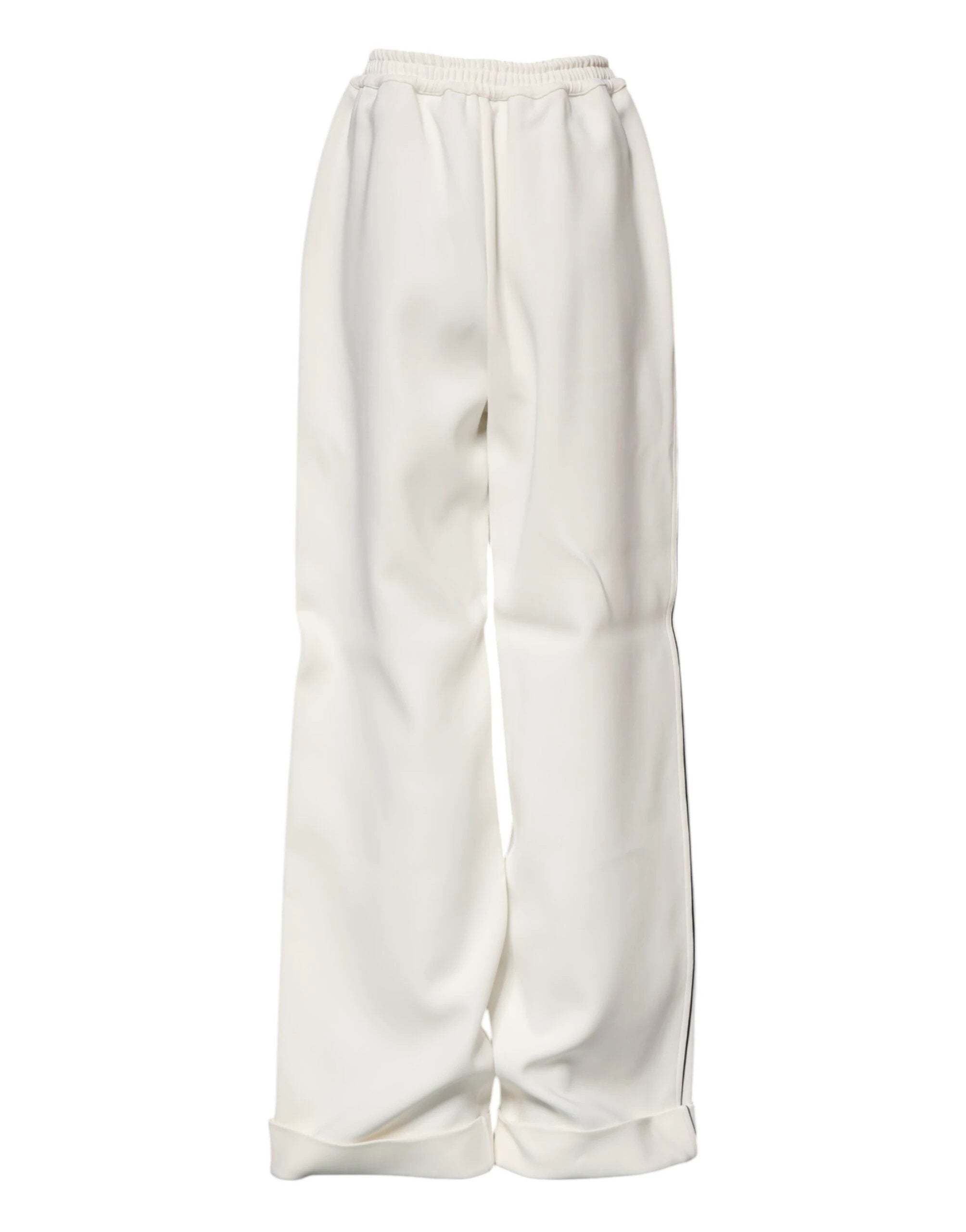 Dolce & Gabbana White Viscose Wide Leg Pull On Pants by Dolce & Gabbana