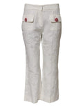 Dolce & Gabbana White Cotton Floral Jacquard Pants by Dolce & Gabbana