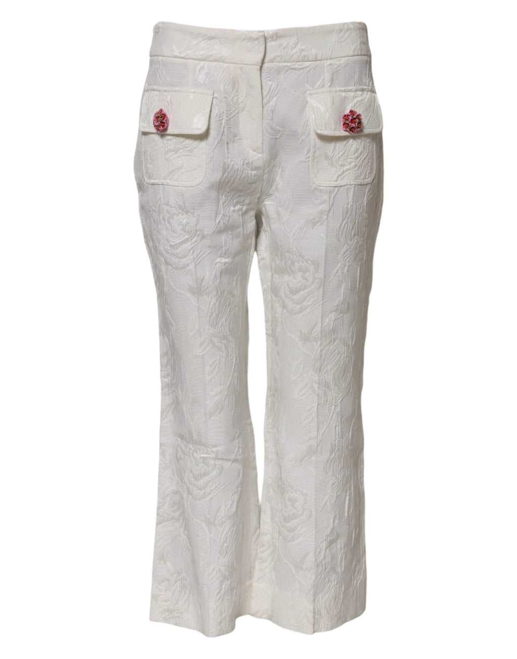 Dolce & Gabbana White Cotton Floral Jacquard Pants by Dolce & Gabbana