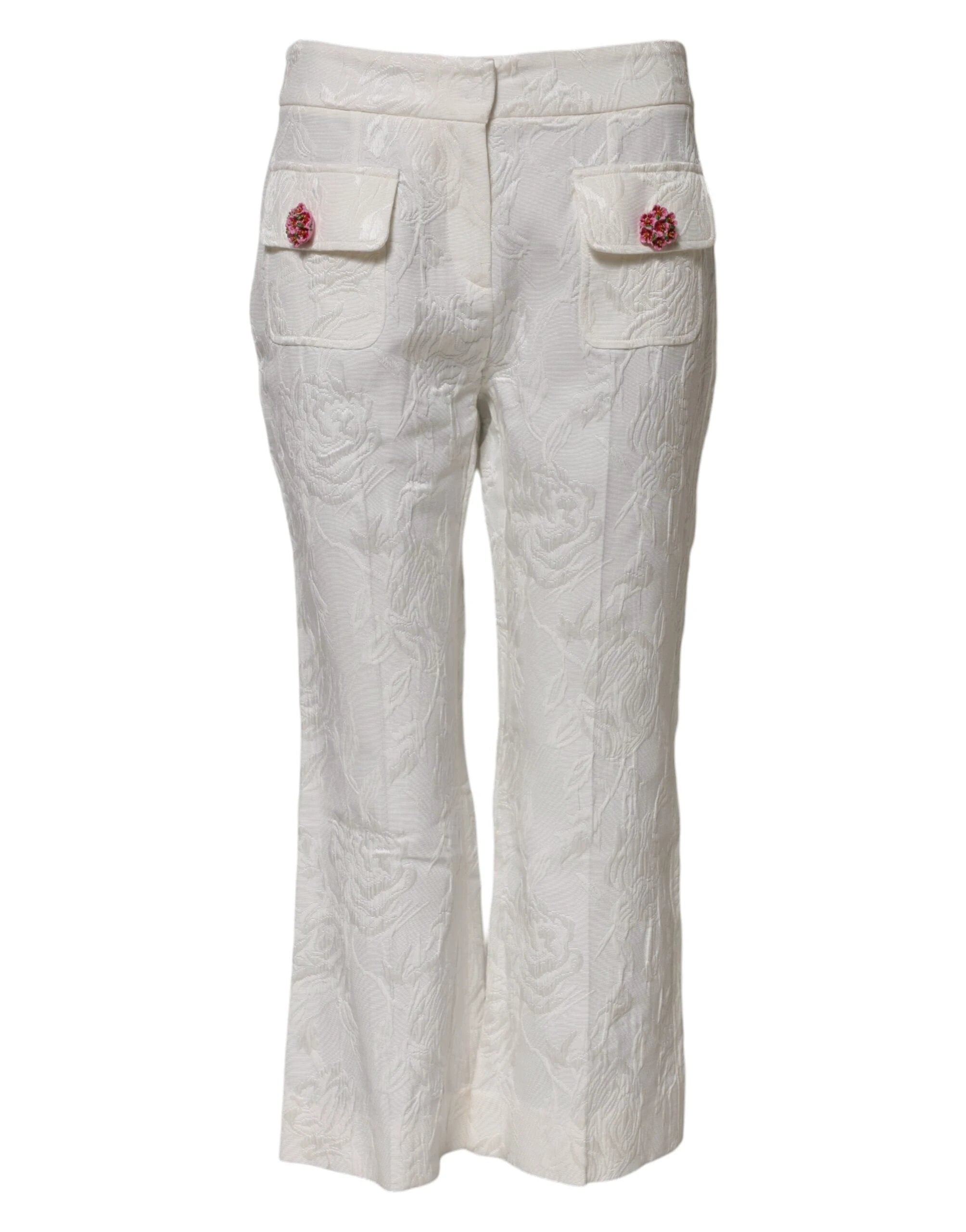 Dolce & Gabbana White Cotton Floral Jacquard Pants by Dolce & Gabbana