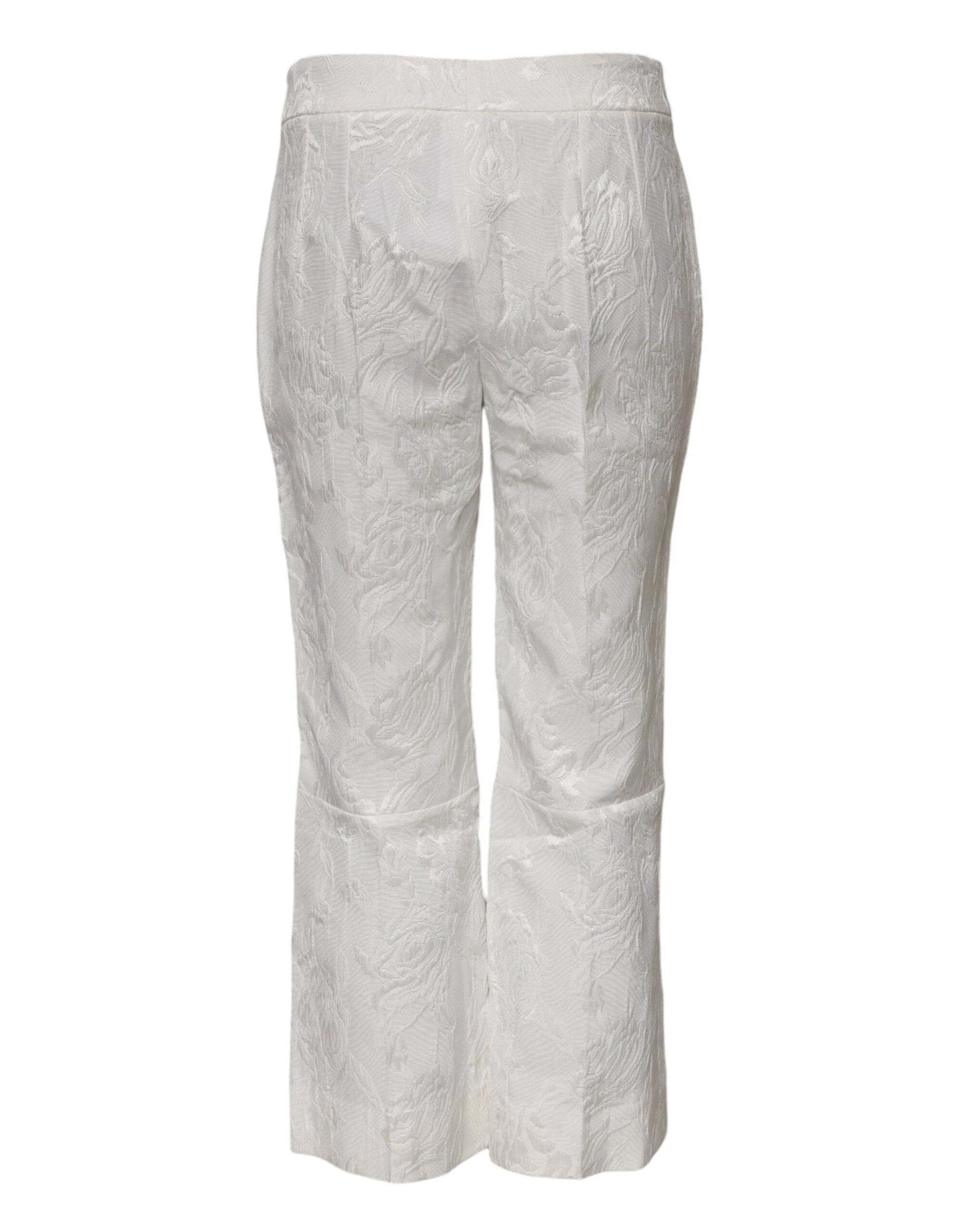 Dolce & Gabbana White Cotton Floral Jacquard Pants by Dolce & Gabbana