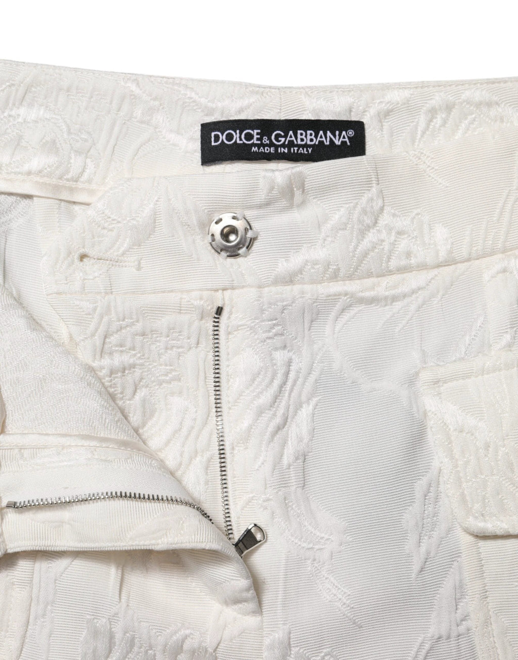 Dolce & Gabbana White Cotton Floral Jacquard Pants by Dolce & Gabbana