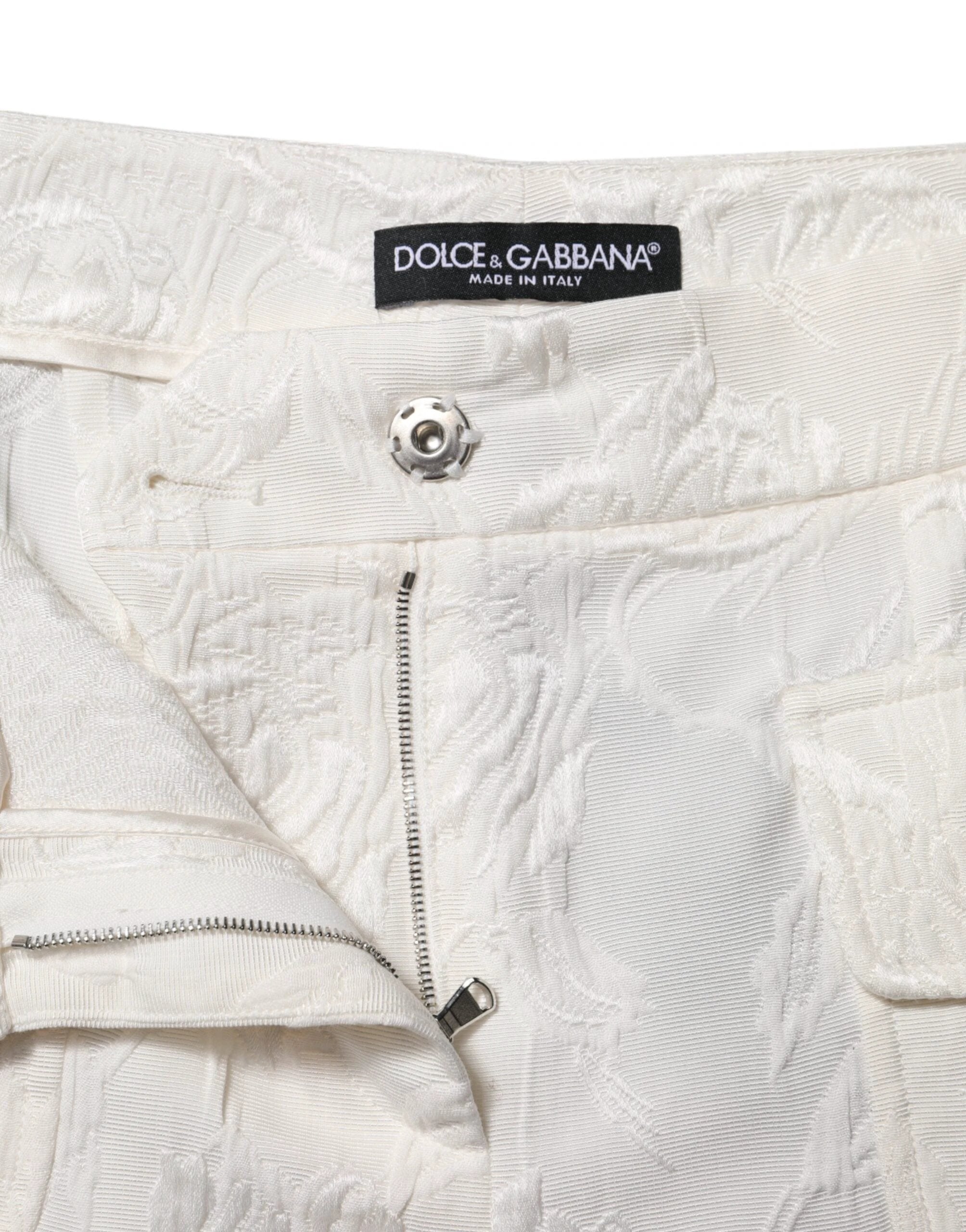 Dolce & Gabbana White Cotton Floral Jacquard Pants by Dolce & Gabbana