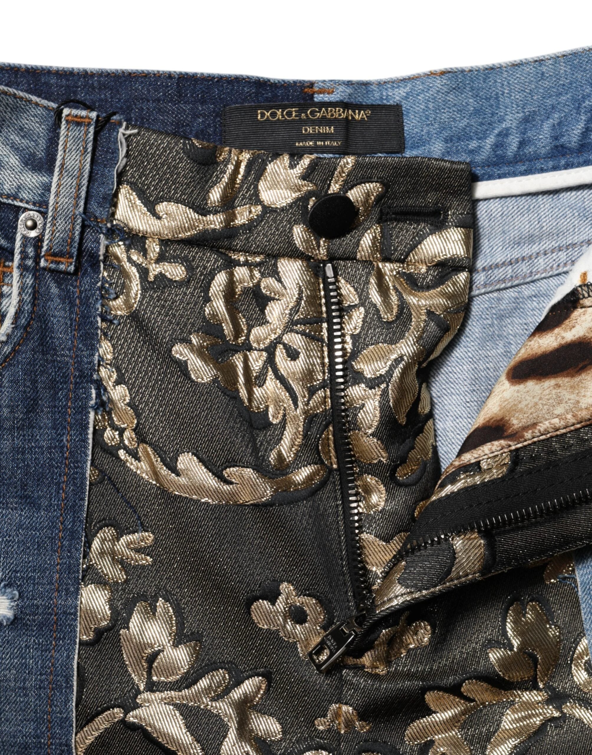 Dolce & Gabbana Multicolor Patchwork Tapered Denim Jeans by Dolce & Gabbana