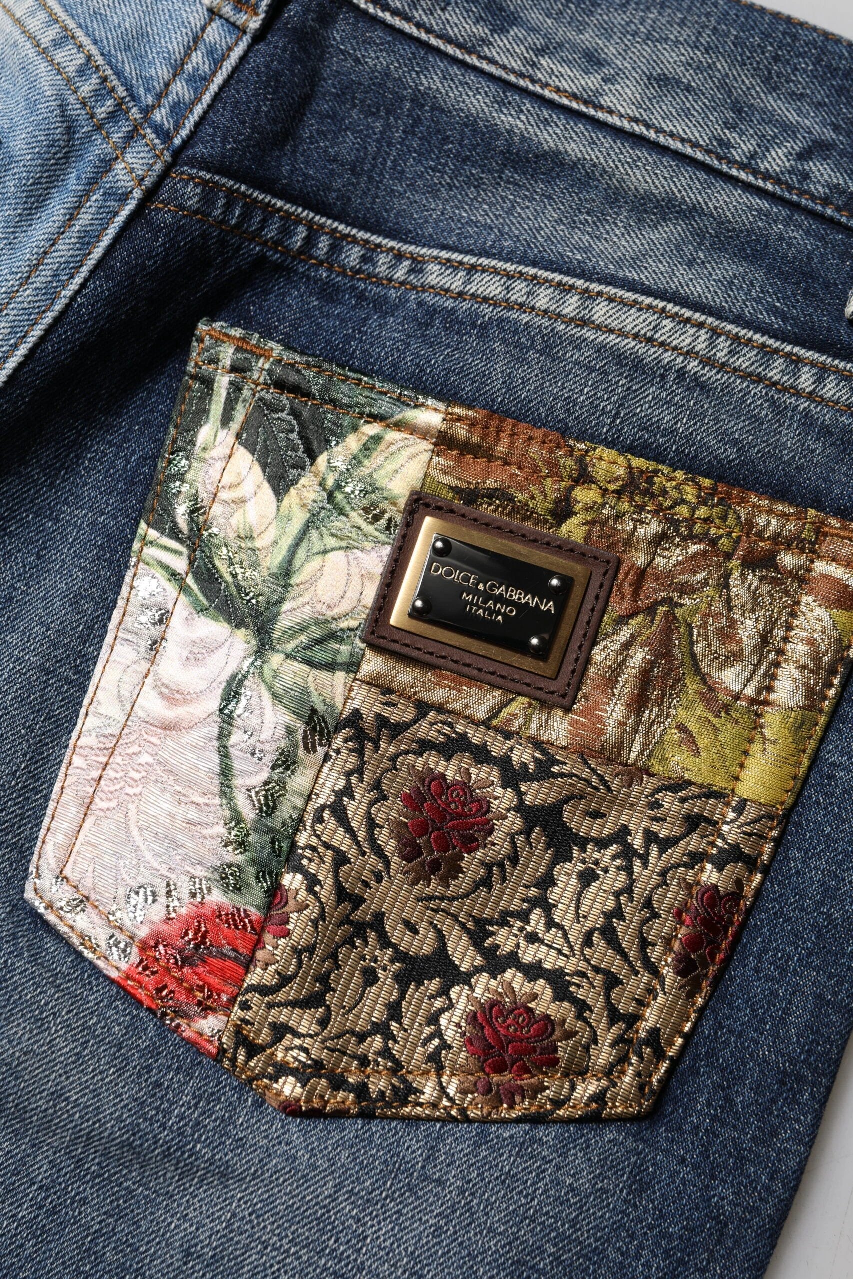 Dolce & Gabbana Multicolor Patchwork Tapered Denim Jeans by Dolce & Gabbana