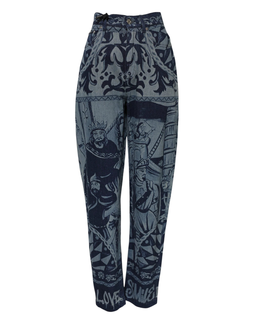 Dolce & Gabbana Blue Graphic Print Tapered Denim Jeans by Dolce & Gabbana