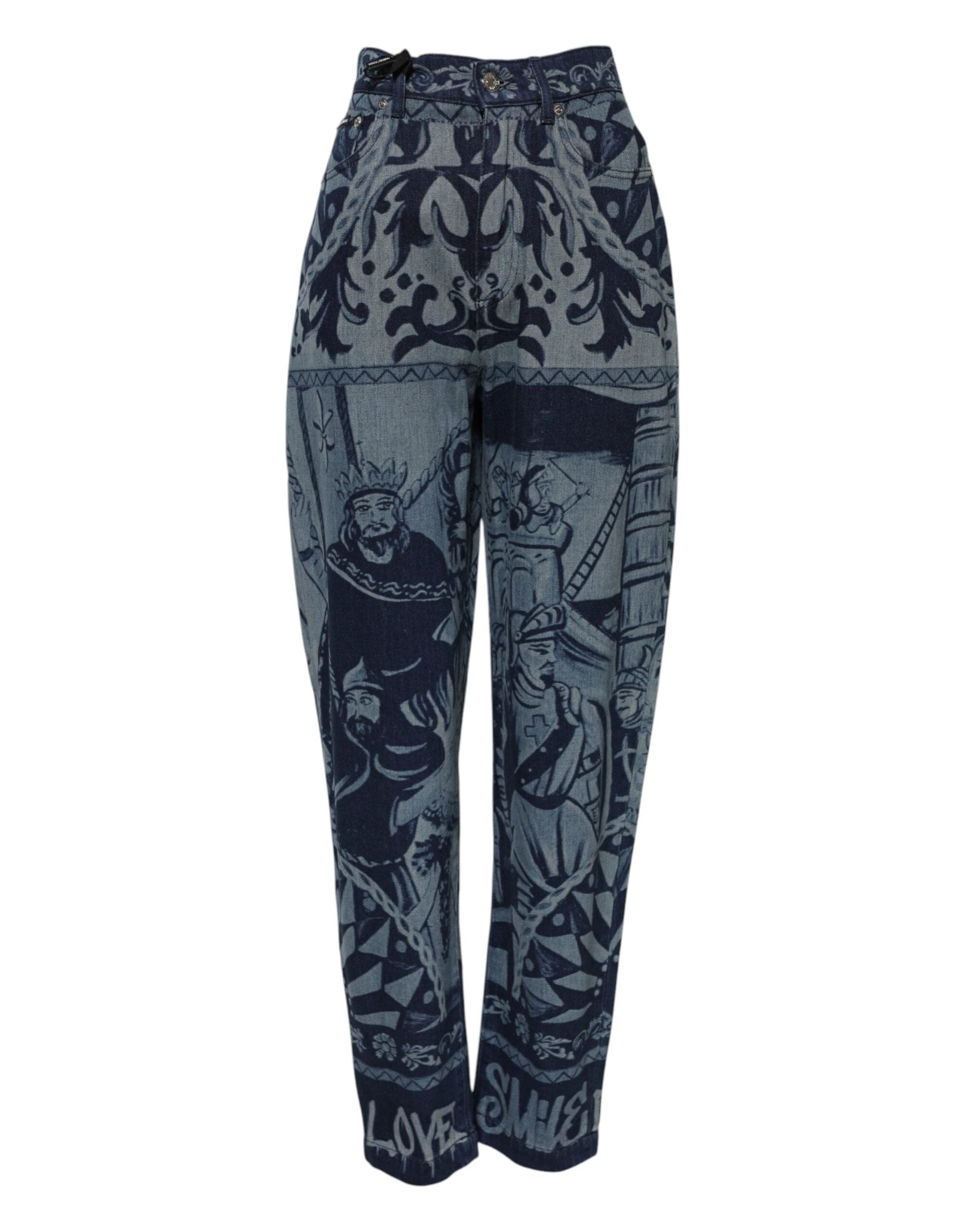 Dolce & Gabbana Blue Graphic Print Tapered Denim Jeans by Dolce & Gabbana