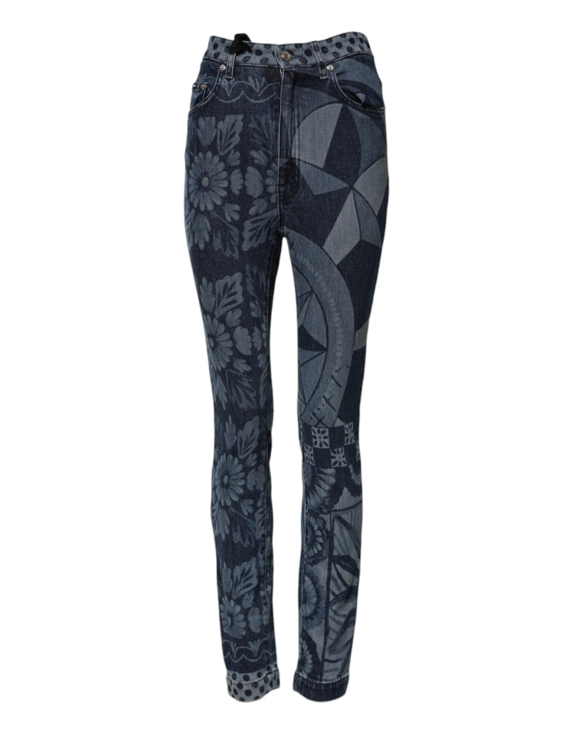Dolce & Gabbana Blue Graphic Print Cotton Skinny Denim Jeans by Dolce & Gabbana
