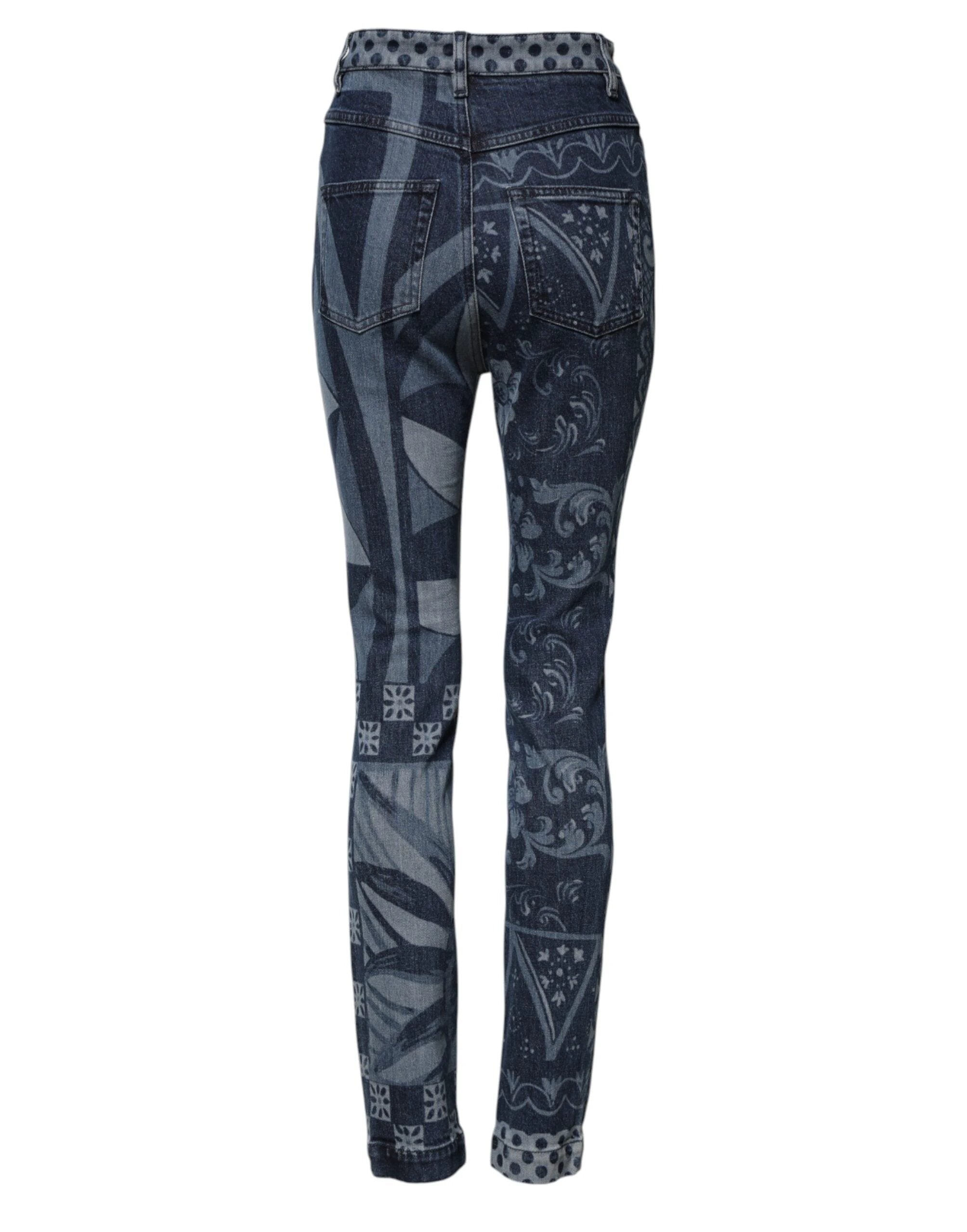 Dolce & Gabbana Blue Graphic Print Cotton Skinny Denim Jeans by Dolce & Gabbana