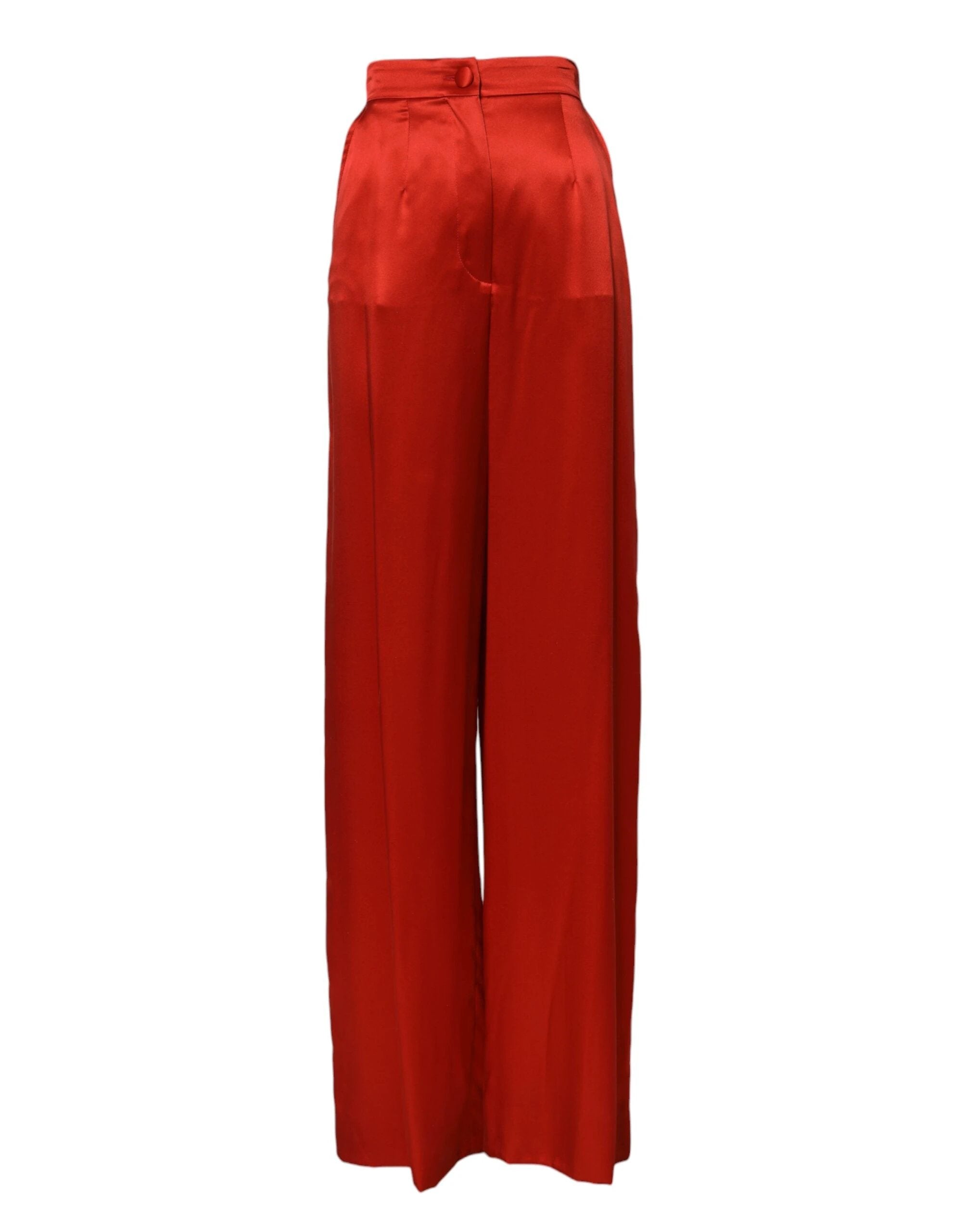 Dolce & Gabbana Red Satin High Waist Wide Leg Pants by Dolce & Gabbana