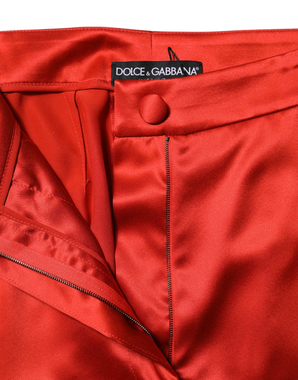 Dolce & Gabbana Red Satin High Waist Wide Leg Pants by Dolce & Gabbana