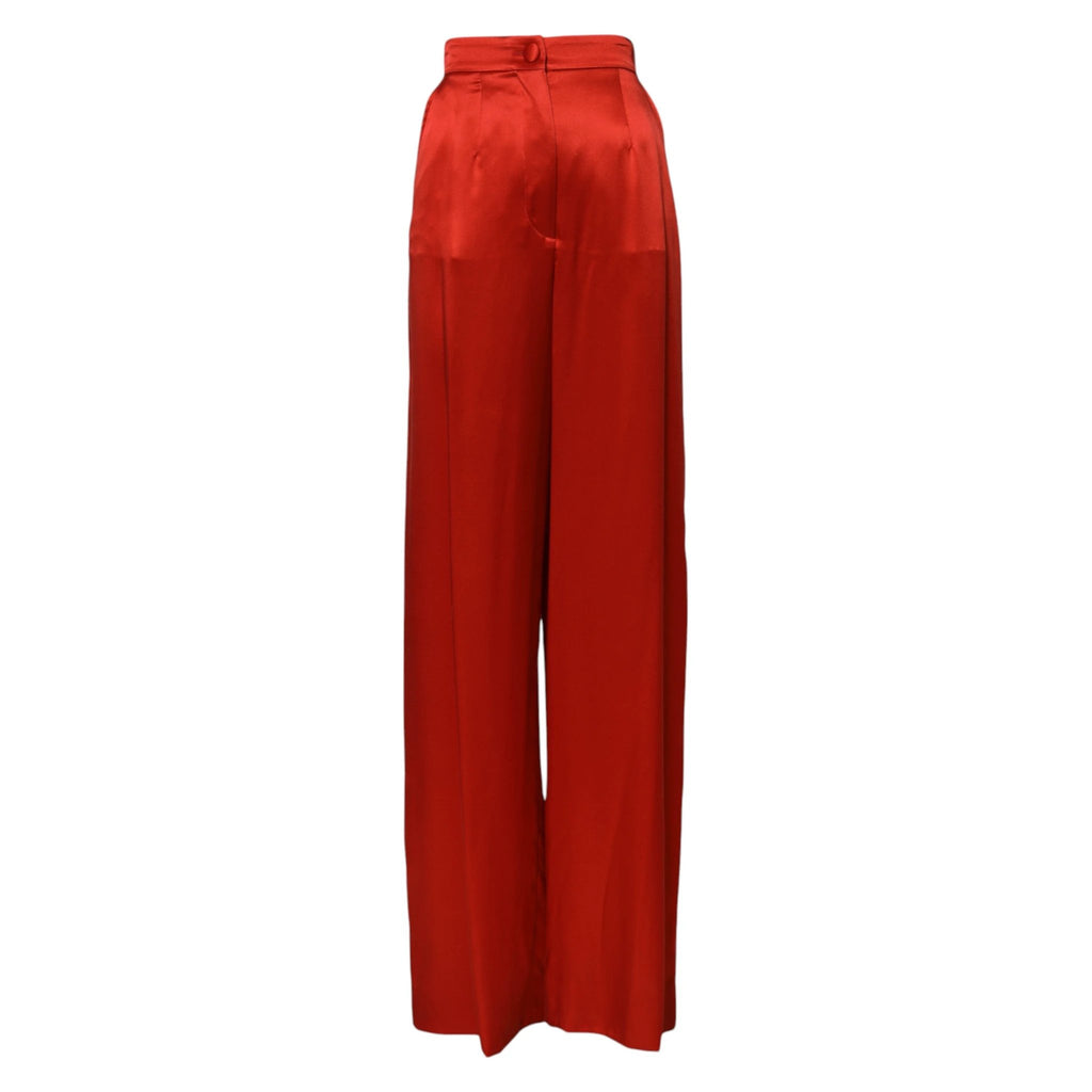 Dolce & Gabbana Red Satin High Waist Wide Leg Pants by Dolce & Gabbana