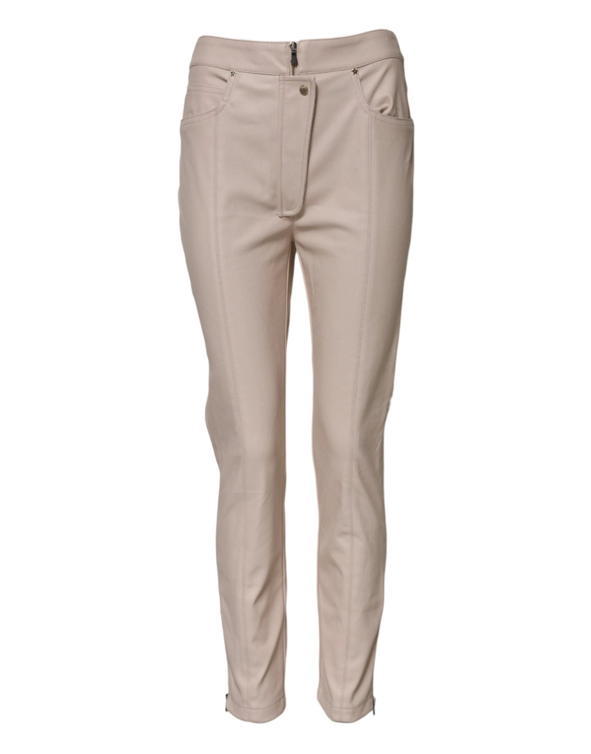 Elisabetta Franchi Beige High Waist Tapered Pants by Elisabetta Franchi