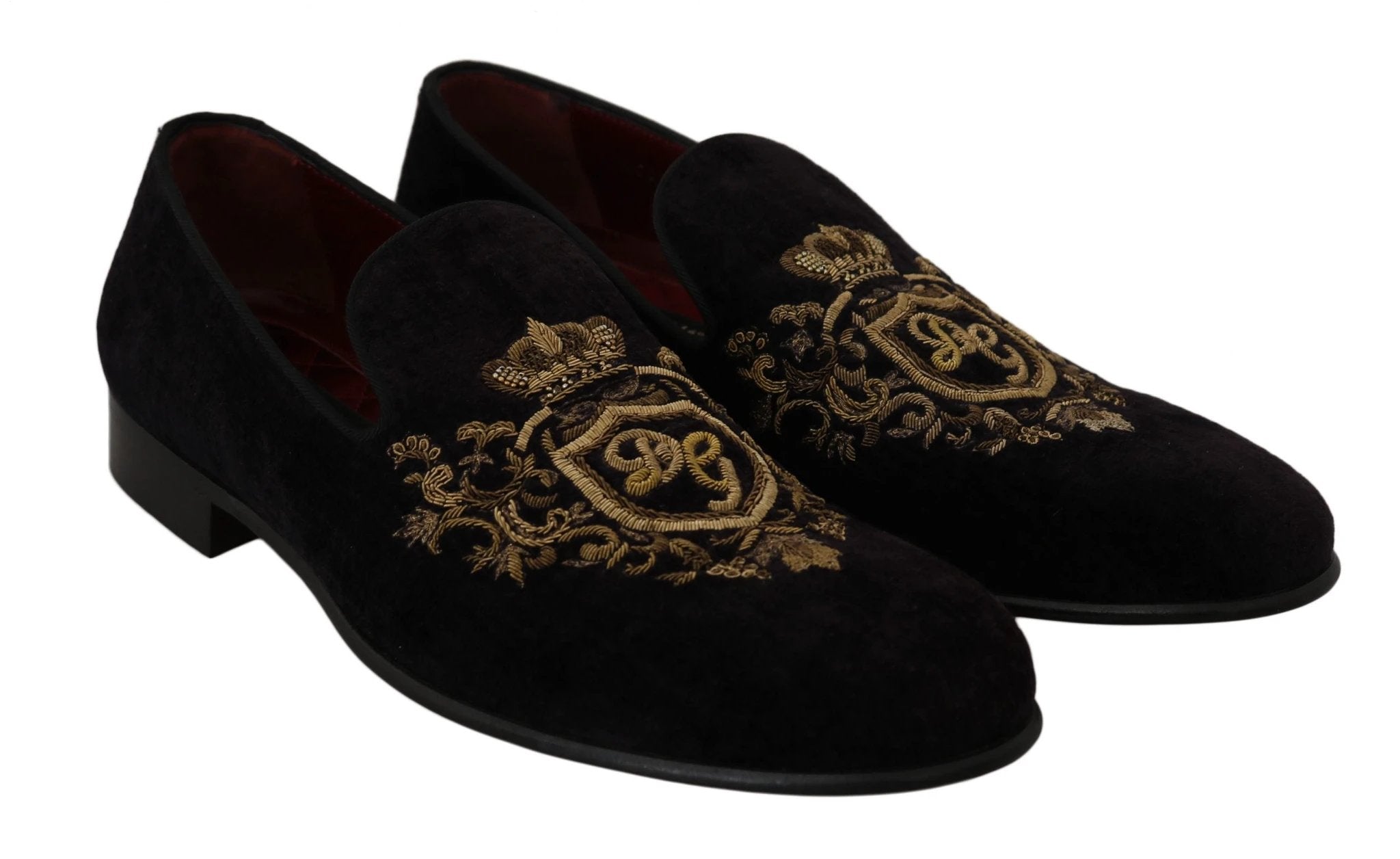 Dolce & Gabbana Loafers Black Velvet Gold Crown by Dolce & Gabbana
