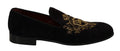 Dolce & Gabbana Loafers Black Velvet Gold Crown by Dolce & Gabbana
