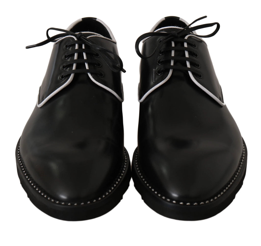 Dolce & Gabbana Black Leather White Line Dress Derby Shoes by Dolce & Gabbana