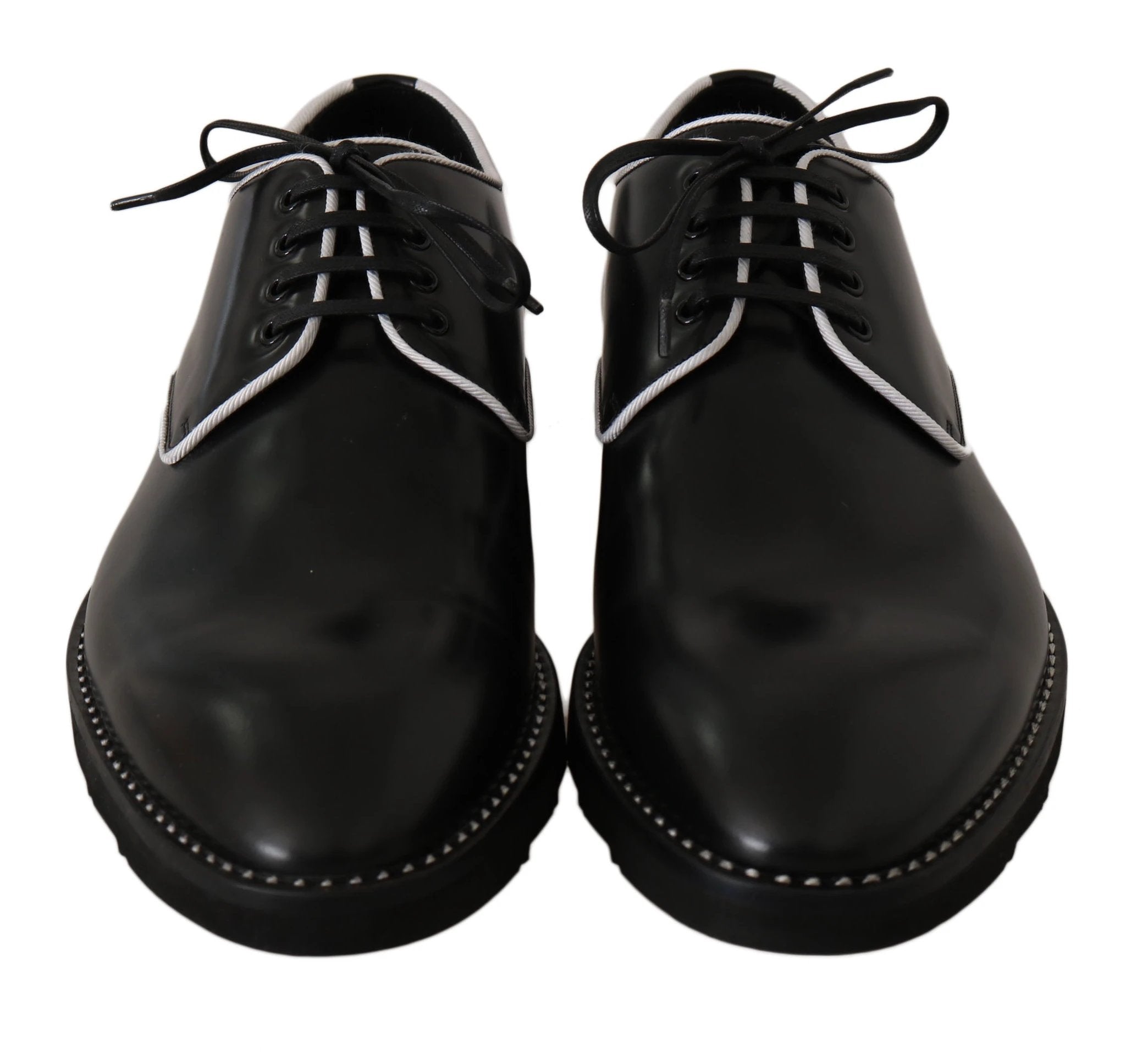 Dolce & Gabbana Black Leather White Line Dress Derby Shoes by Dolce & Gabbana