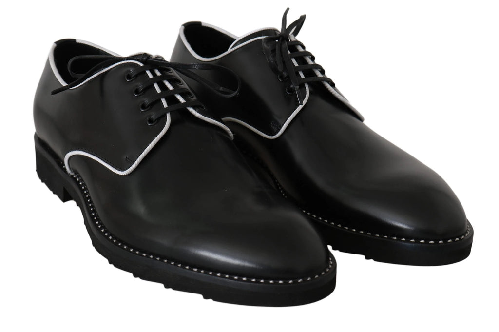 Dolce & Gabbana Black Leather White Line Dress Derby Shoes by Dolce & Gabbana