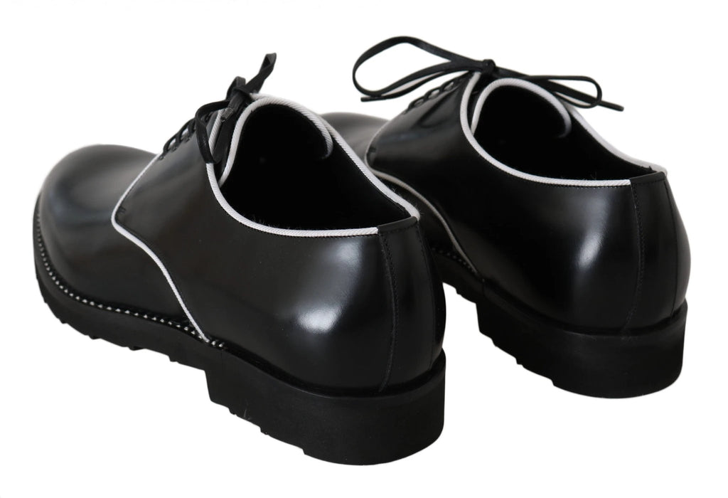 Dolce & Gabbana Black Leather White Line Dress Derby Shoes by Dolce & Gabbana