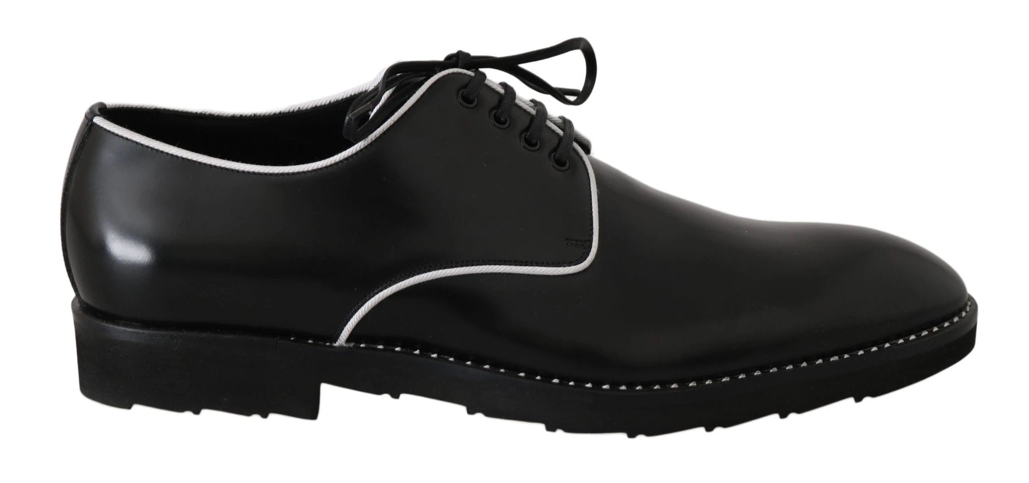 Dolce & Gabbana Black Leather White Line Dress Derby Shoes by Dolce & Gabbana
