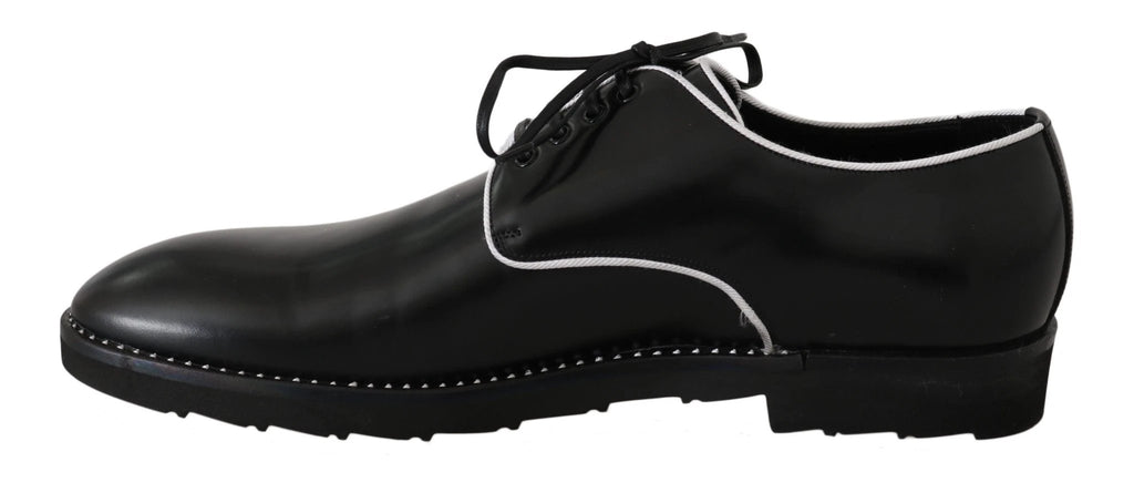 Dolce & Gabbana Black Leather White Line Dress Derby Shoes by Dolce & Gabbana