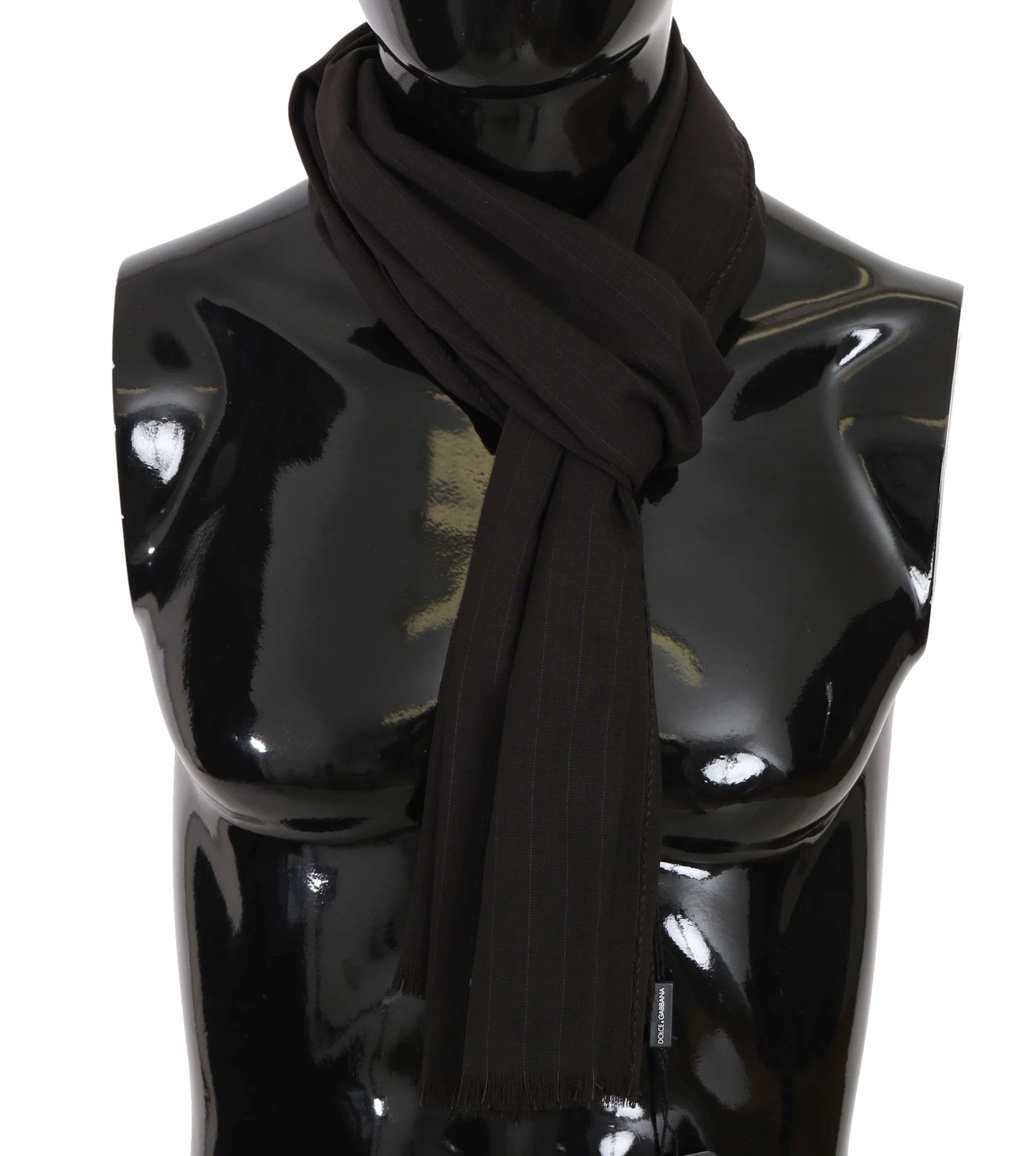 Dolce & Gabbana Dark Gray Virgin Wool Striped Pattern Wrap Scarf by Dolce & Gabbana