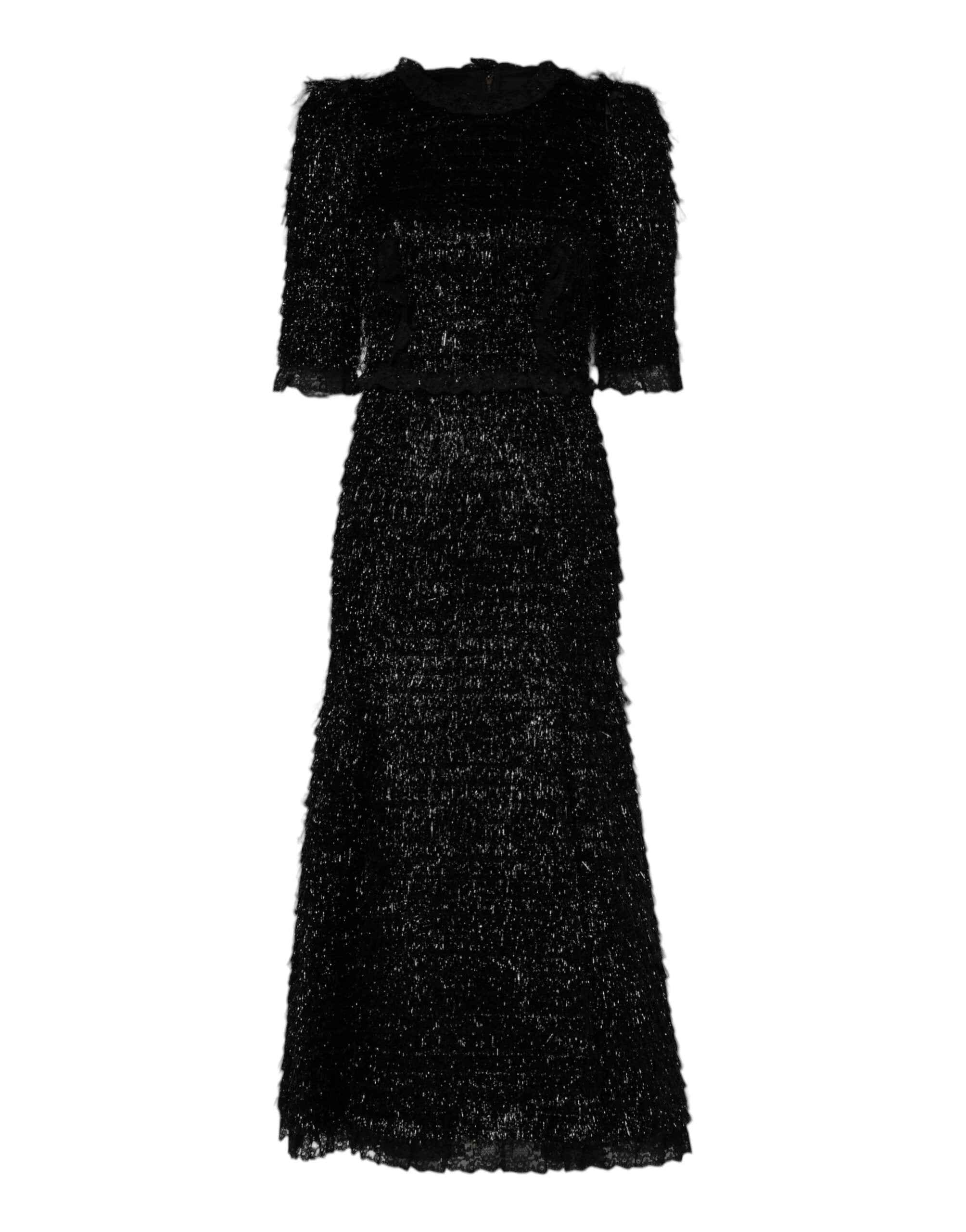 Dolce & Gabbana Metallic Black Polyester A-line Midi Dress by Dolce & Gabbana